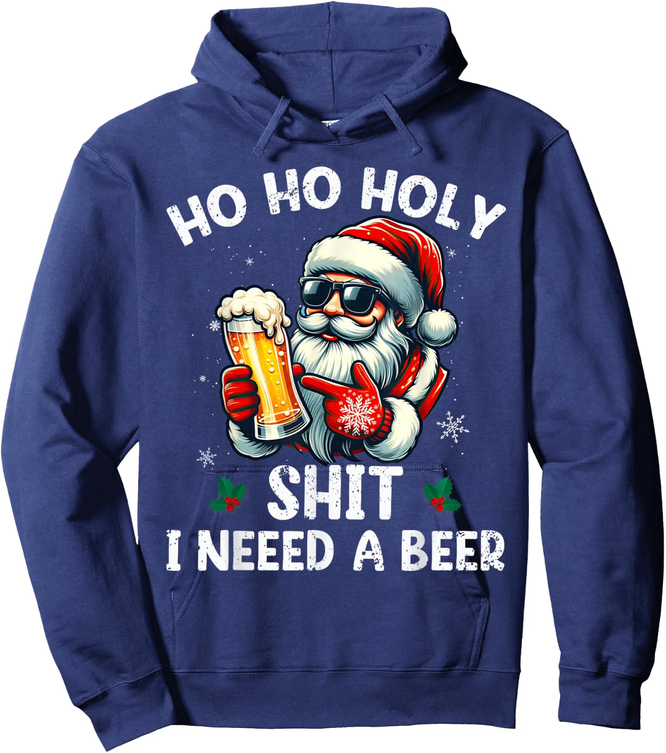Ho Ho Holy I Need a Beer Funny Santa Christmas Drinking Hoodie - Hoodie | Navy