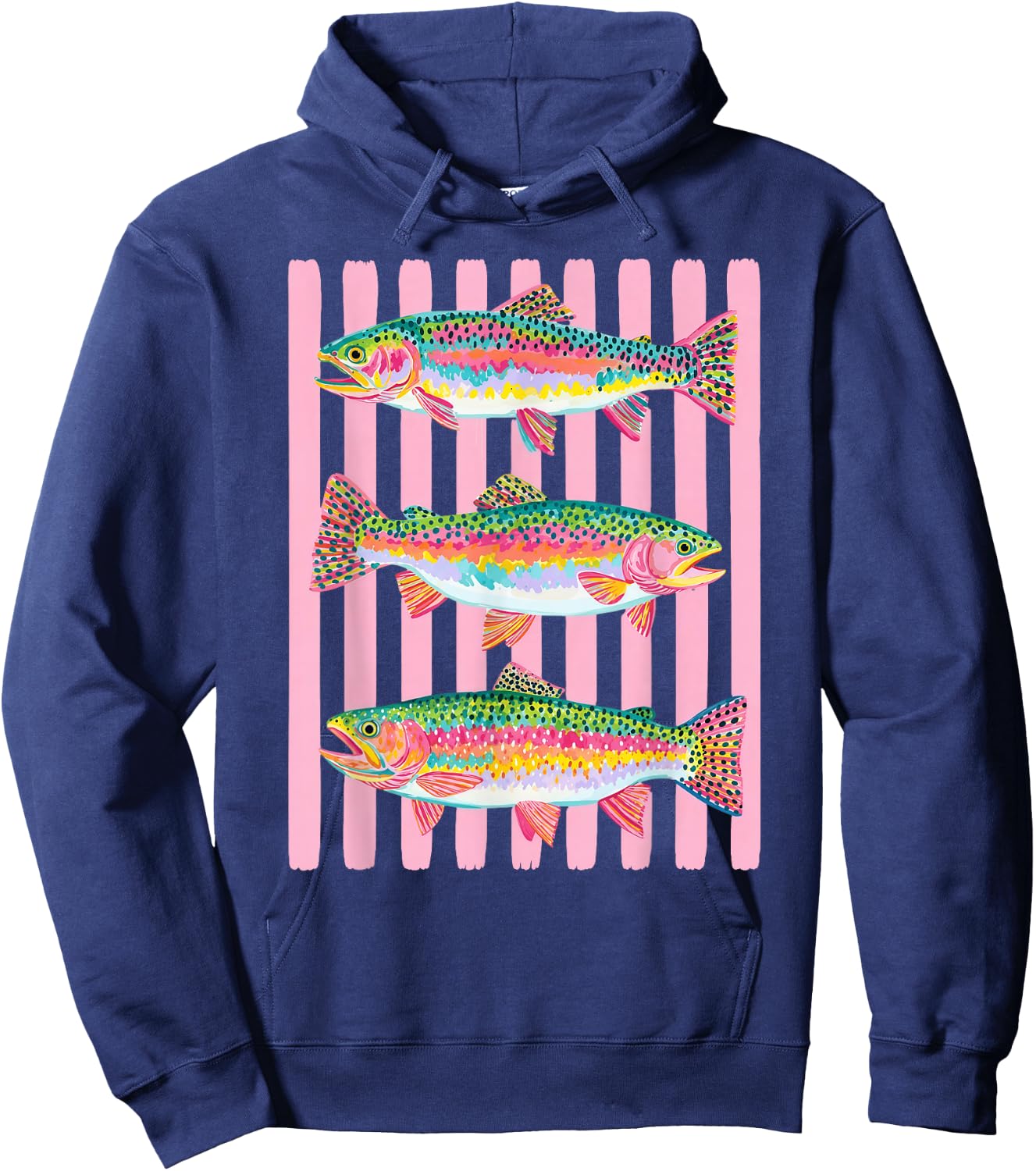 Colorful Rainbow Trout Preppy Summer Lake Life Fishing Hoodie - Hoodie | Navy