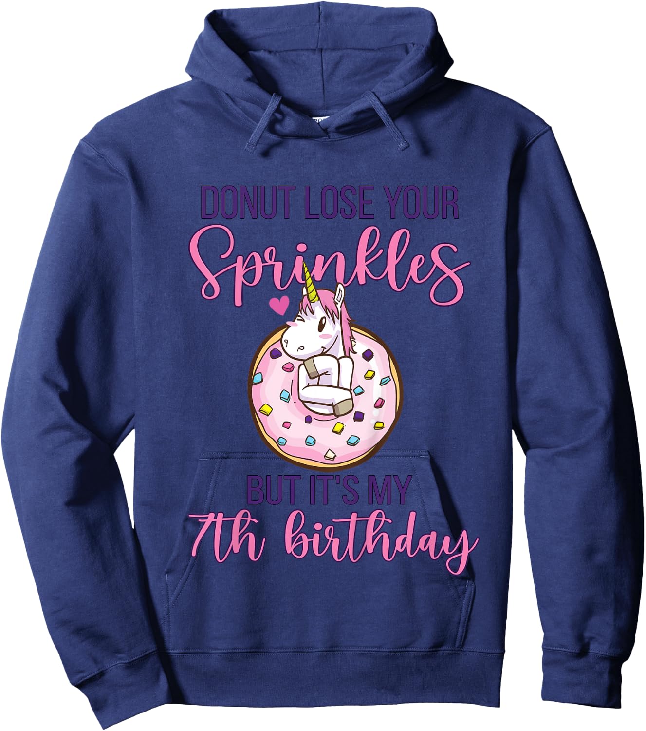 7th Donut Birthday Party Unicorn Seven Year Old Sweet Girl Hoodie - Hoodie | Navy