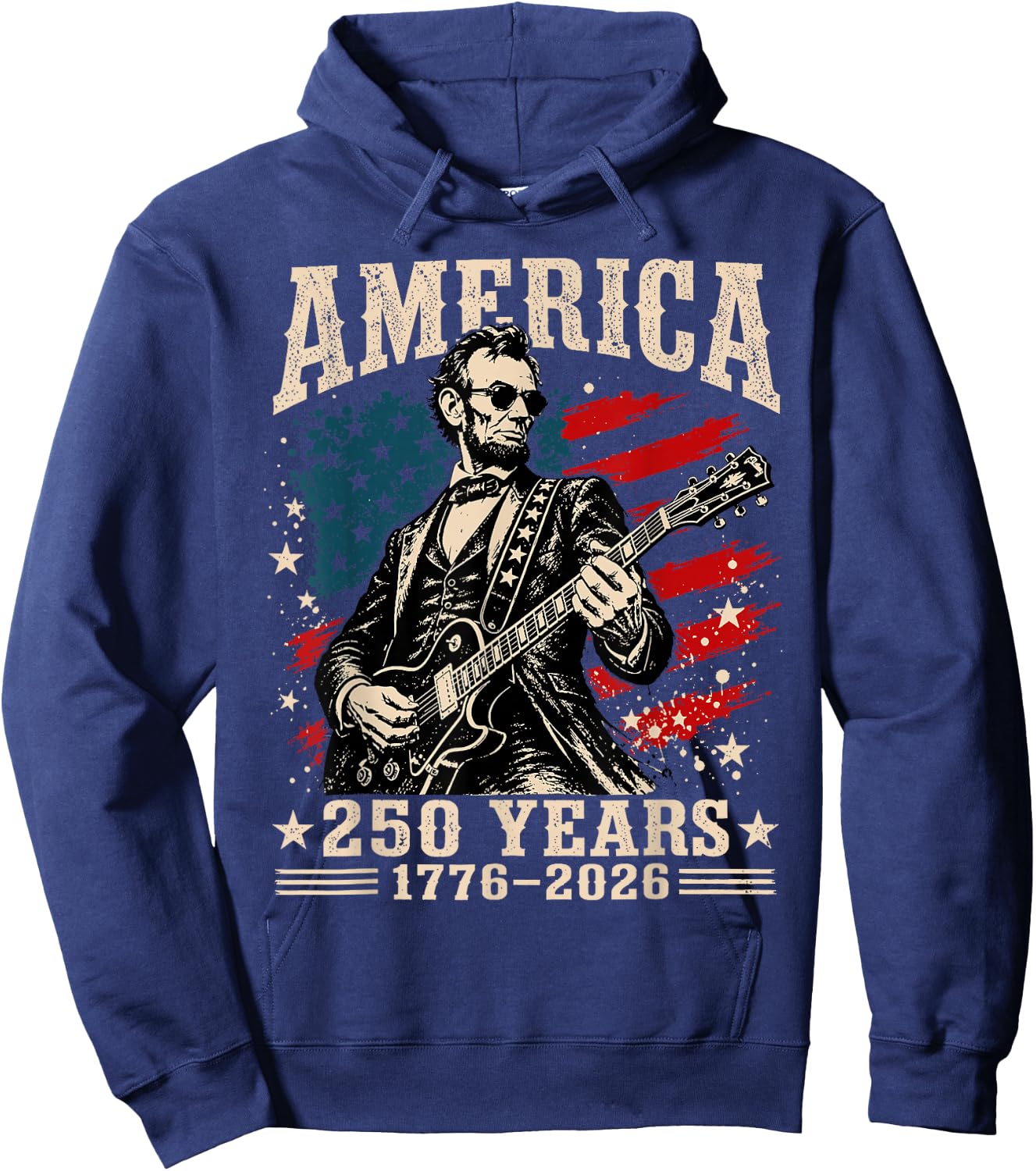 Vintage Abraham Lincoln Abe Lincoln Playing Guitar 250 Years Hoodie - Hoodie | Navy
