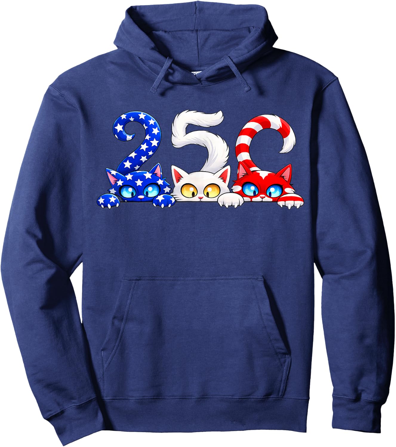 Cute Patriotic Cats 250th Independence Day 4th of July Women Hoodie - Hoodie | Navy