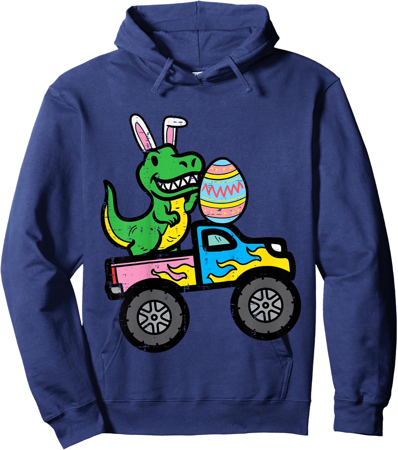 Kids Easter Dino Bunny On Monster Truck Boys Kids Toddler Youth Hoodie - Hoodie | Navy