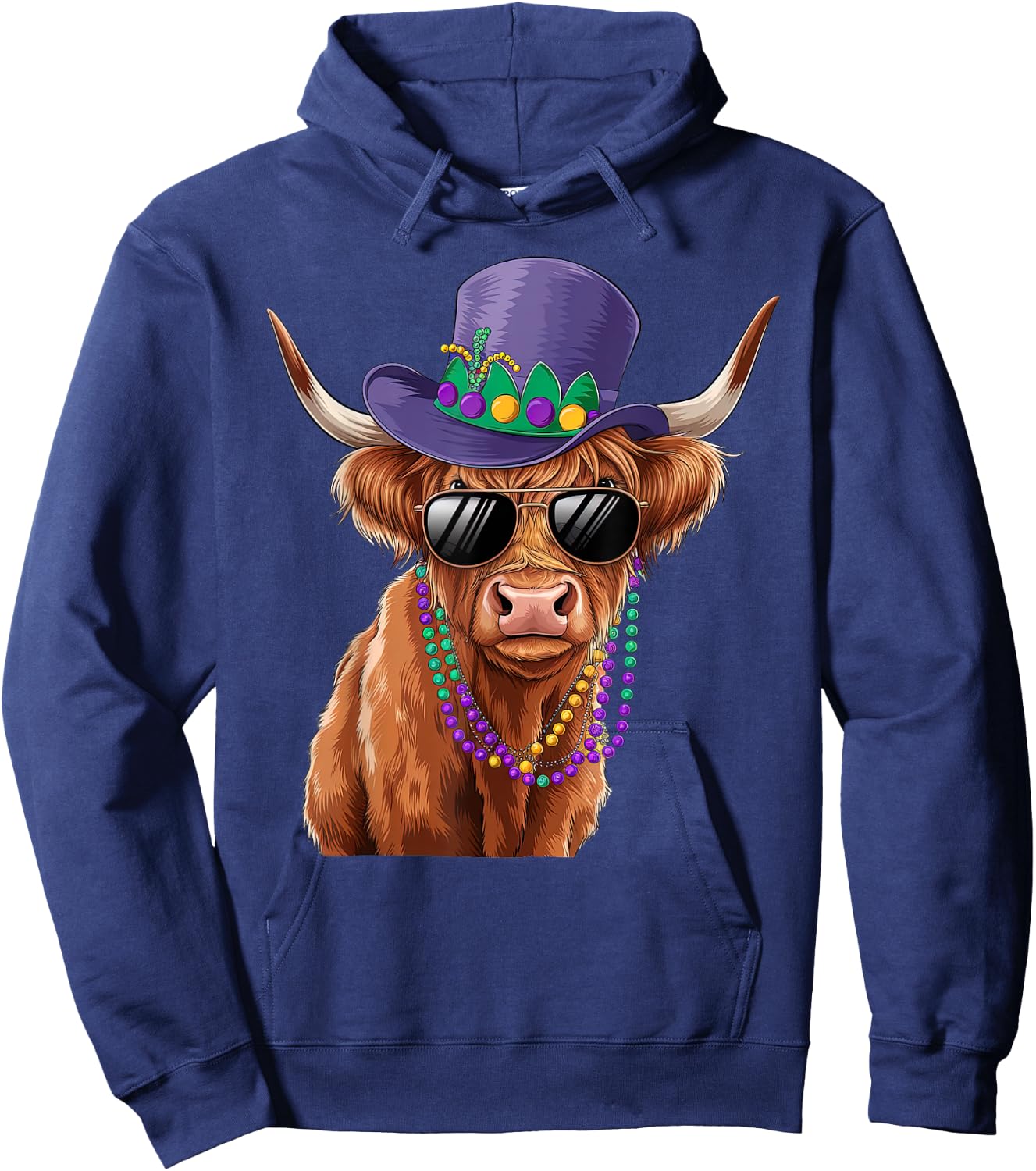 Funny Scottish Highland Cow Mardi Gras Carnival Outfit Hoodie - Hoodie | Navy