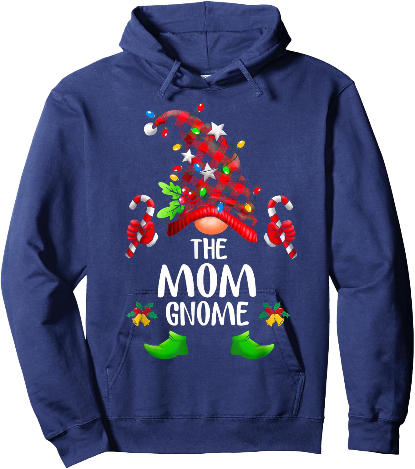 Mom Gnome Buffalo Plaid Matching Family Christmas Pajama Hoodie - Hoodie | Navy