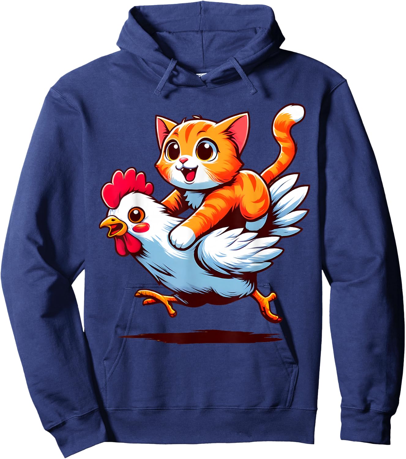 Funny Cat Riding Chicken Cat on a Chicken Lover Cute Animals Hoodie - Hoodie | Navy