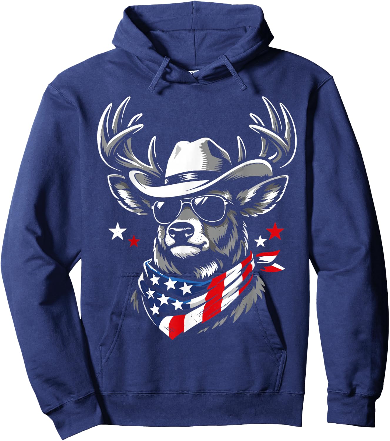 Retro USA Deer Cowboy Sunglasses Western Flag Patriotic Hoodie - Hoodie | Navy
