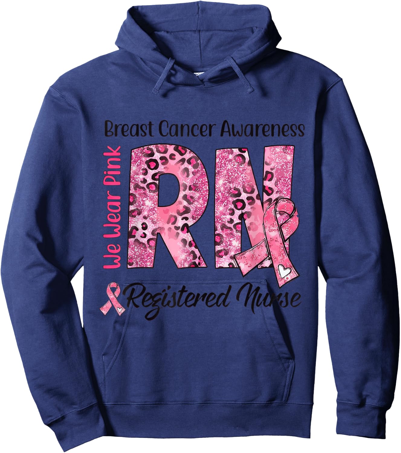 RN We Wear Pink Stethoscope Ribbon Breast Cancer Awareness Hoodie - Hoodie | Navy