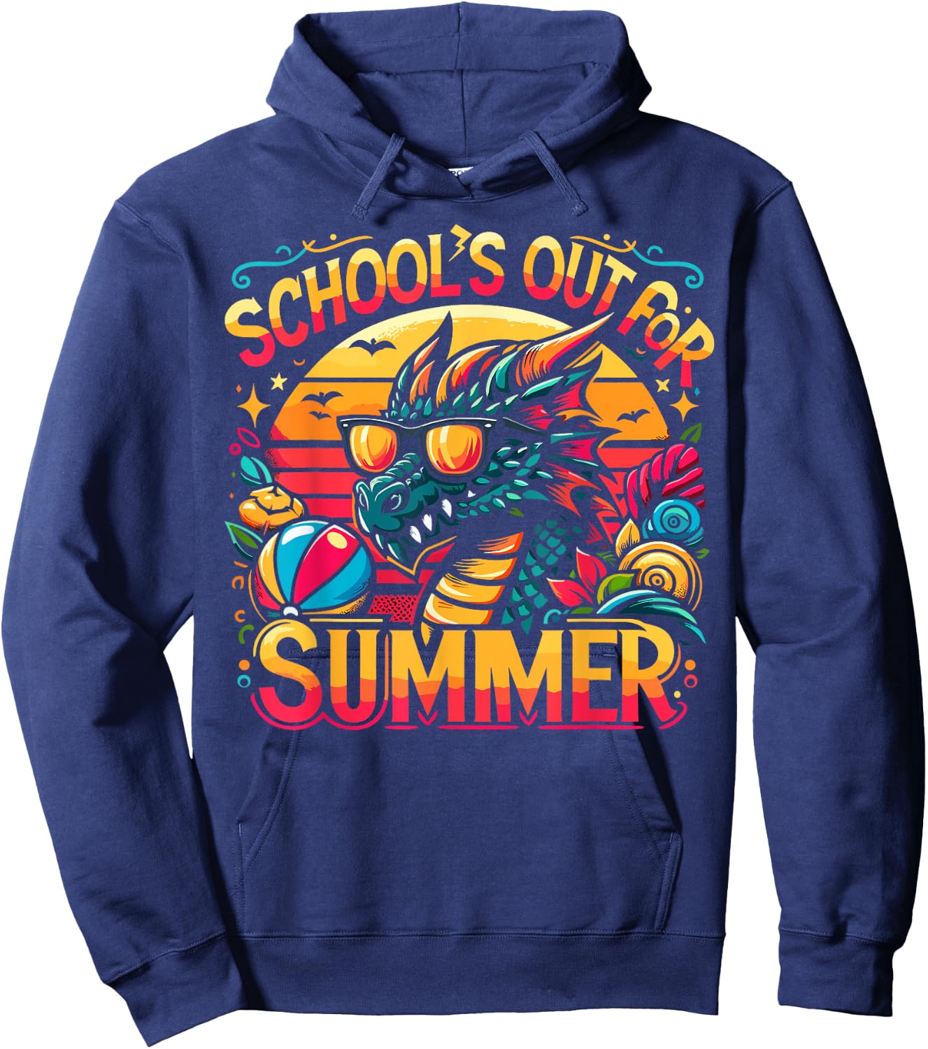 Retro Schools Out for Summer Teacher Girls Boys Kids Dragon Hoodie - Hoodie | Navy