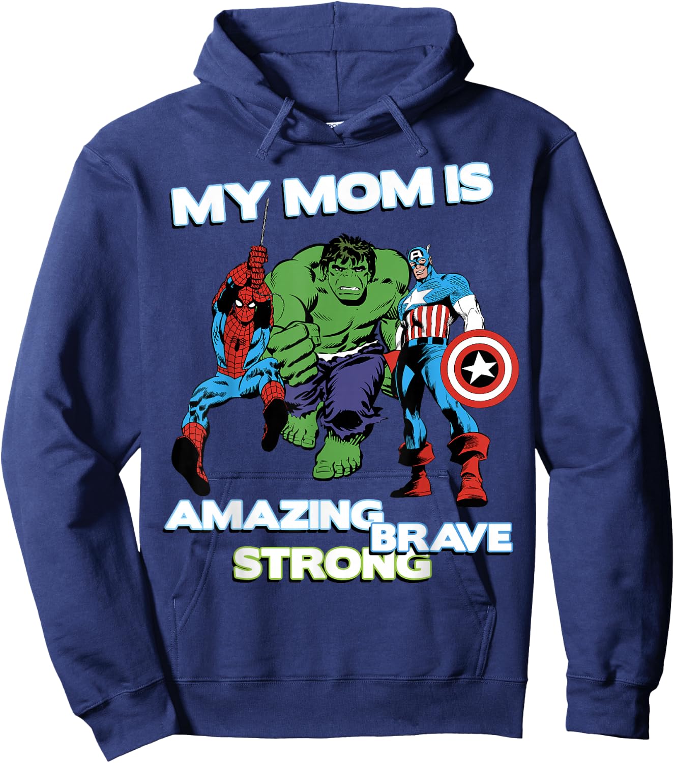 Marvel Avengers My Mom Is Amazing Brave Strong Chest Logo Hoodie - Hoodie | Navy