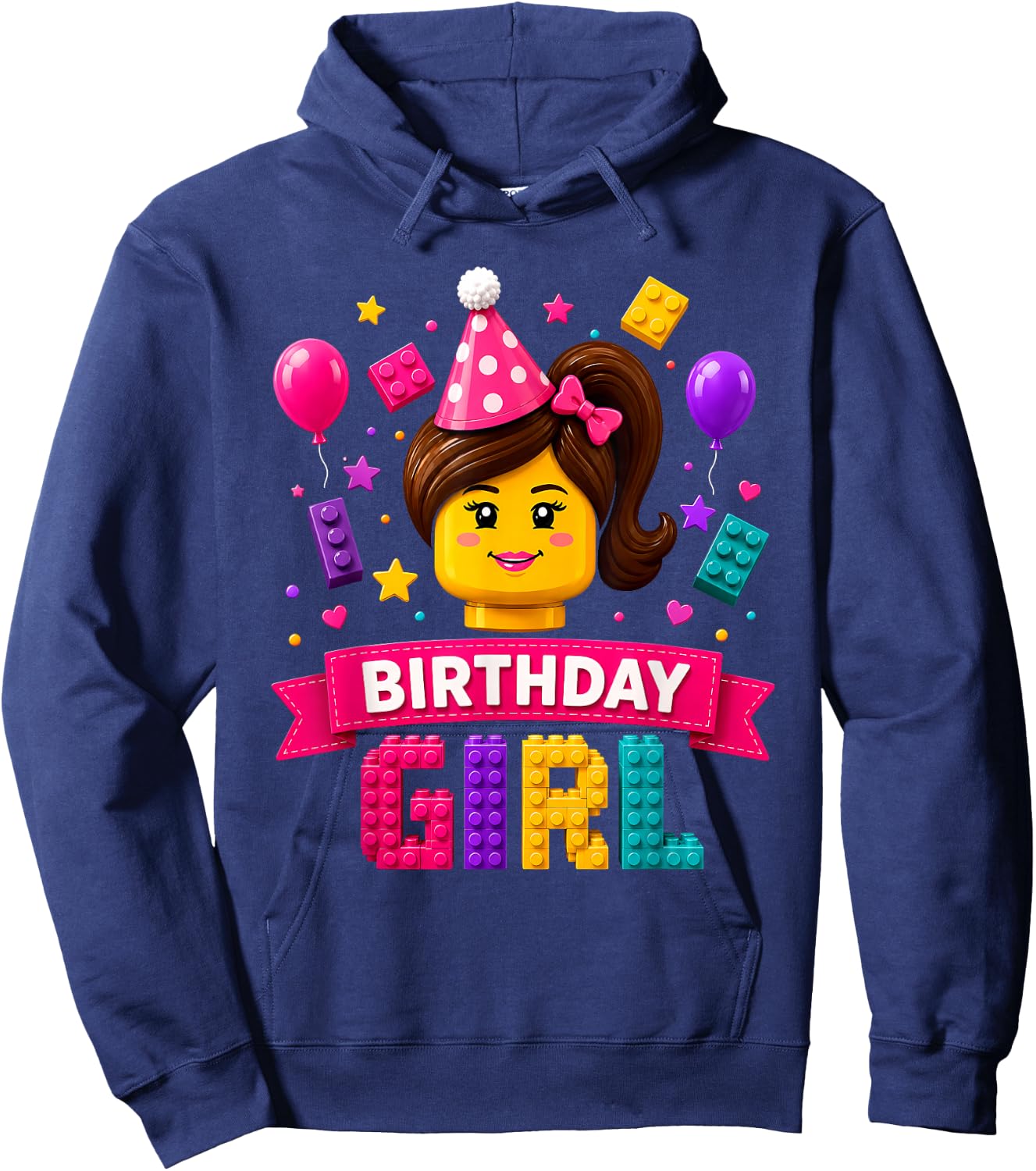 Building Bricks Birthday Girl Party Master Builder Blocks Hoodie - Hoodie | Navy