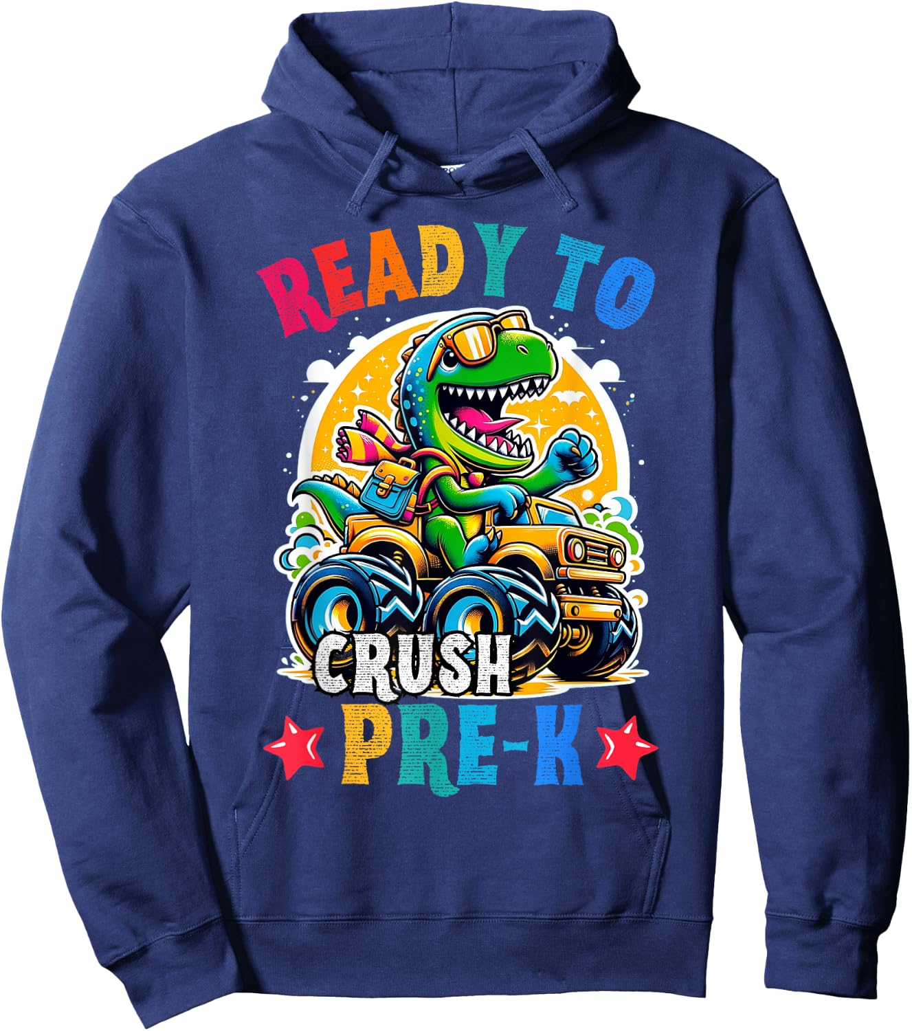Monster Truck Dinosaur boys back to School crush Pre-k Kids Hoodie - Hoodie | Navy