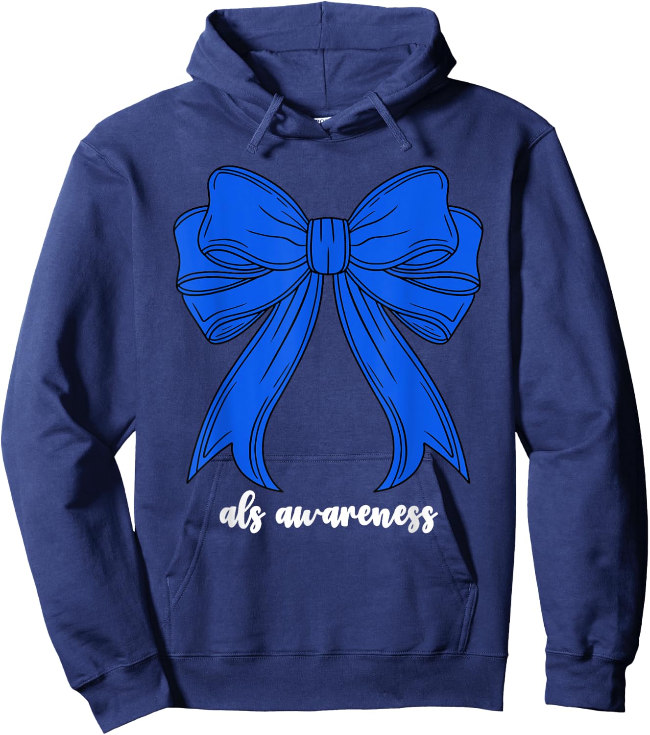 ALS Awareness Month Blue Women Support Ribbon Coquette Bow Hoodie - Hoodie | Navy