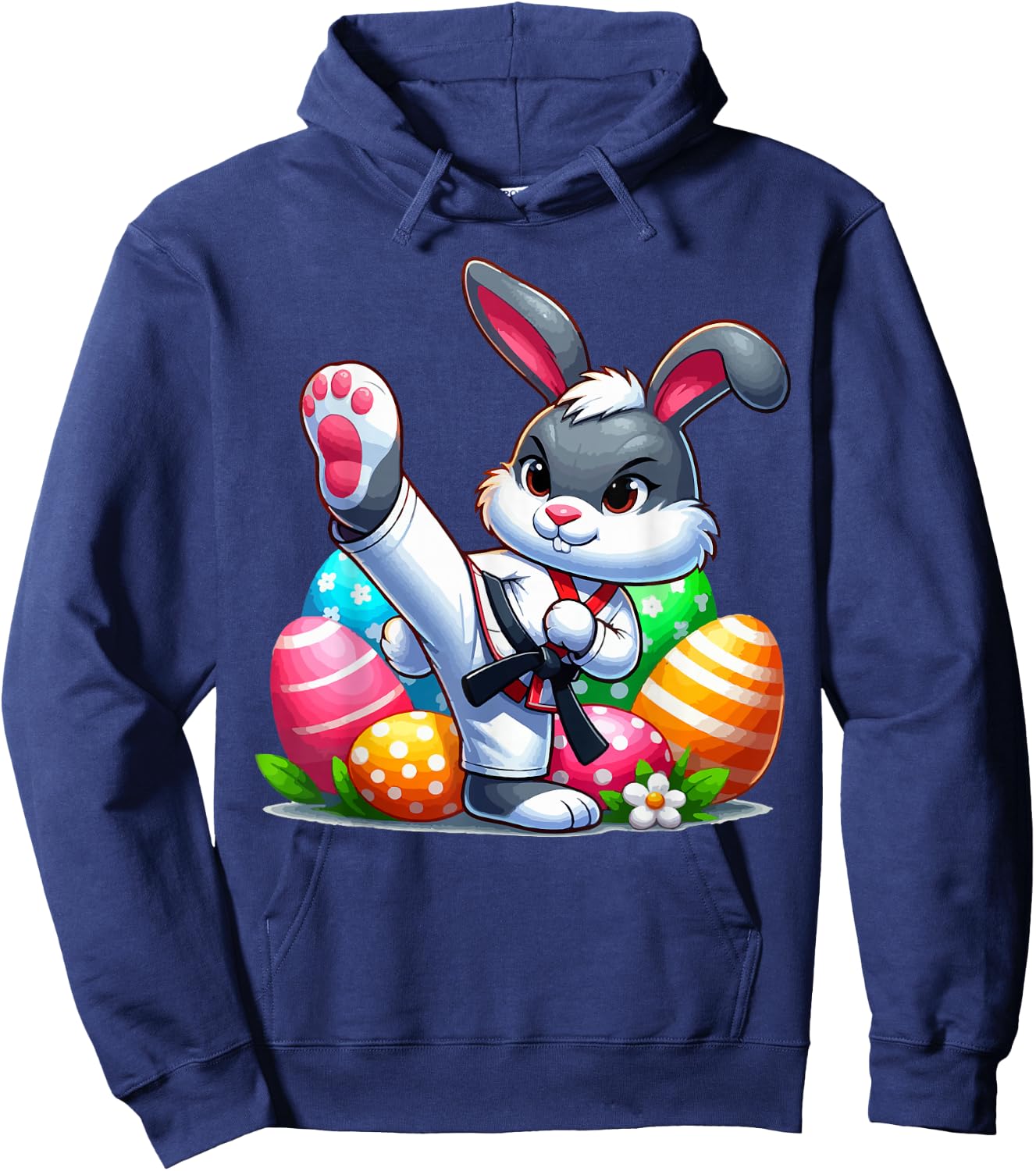 Karate Easter Bunny with a basket of eggs Easter Day Hunt Hoodie - Hoodie | Navy