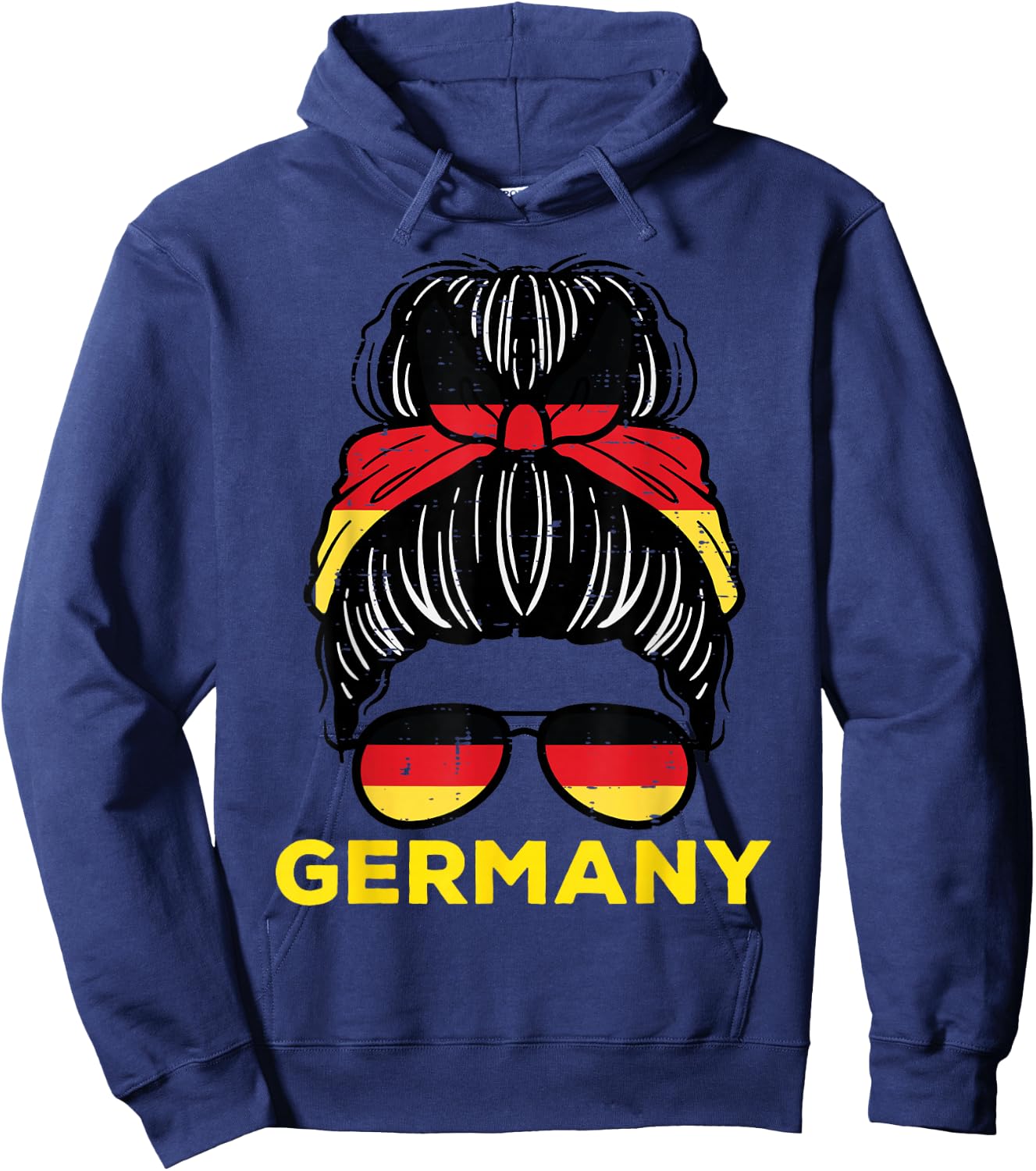 Germany Flag German Girl Messy Bun Football Soccer Fan Women Hoodie - Hoodie | Navy