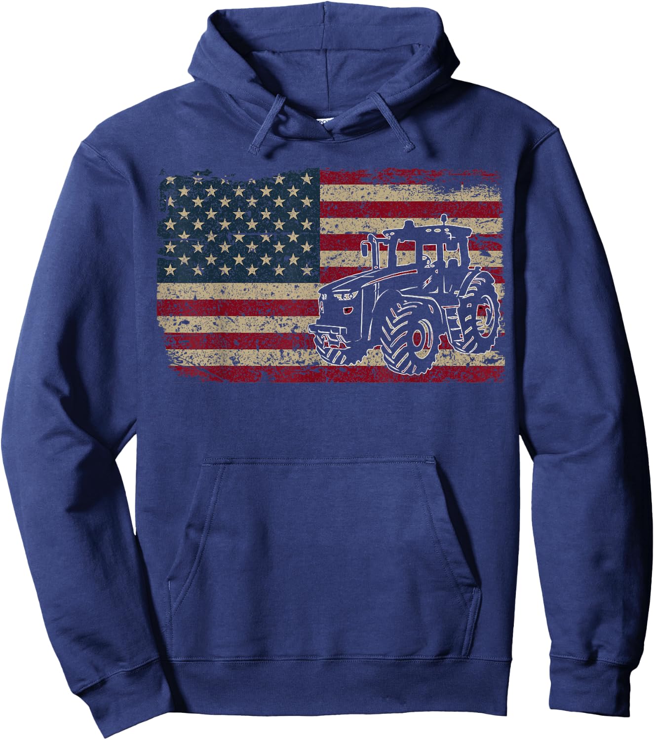 Proud USA Farmer Shirt Men Women Farm Tractors USA Flag Patriotic Farming Gift Hoodie - Hoodie | Navy