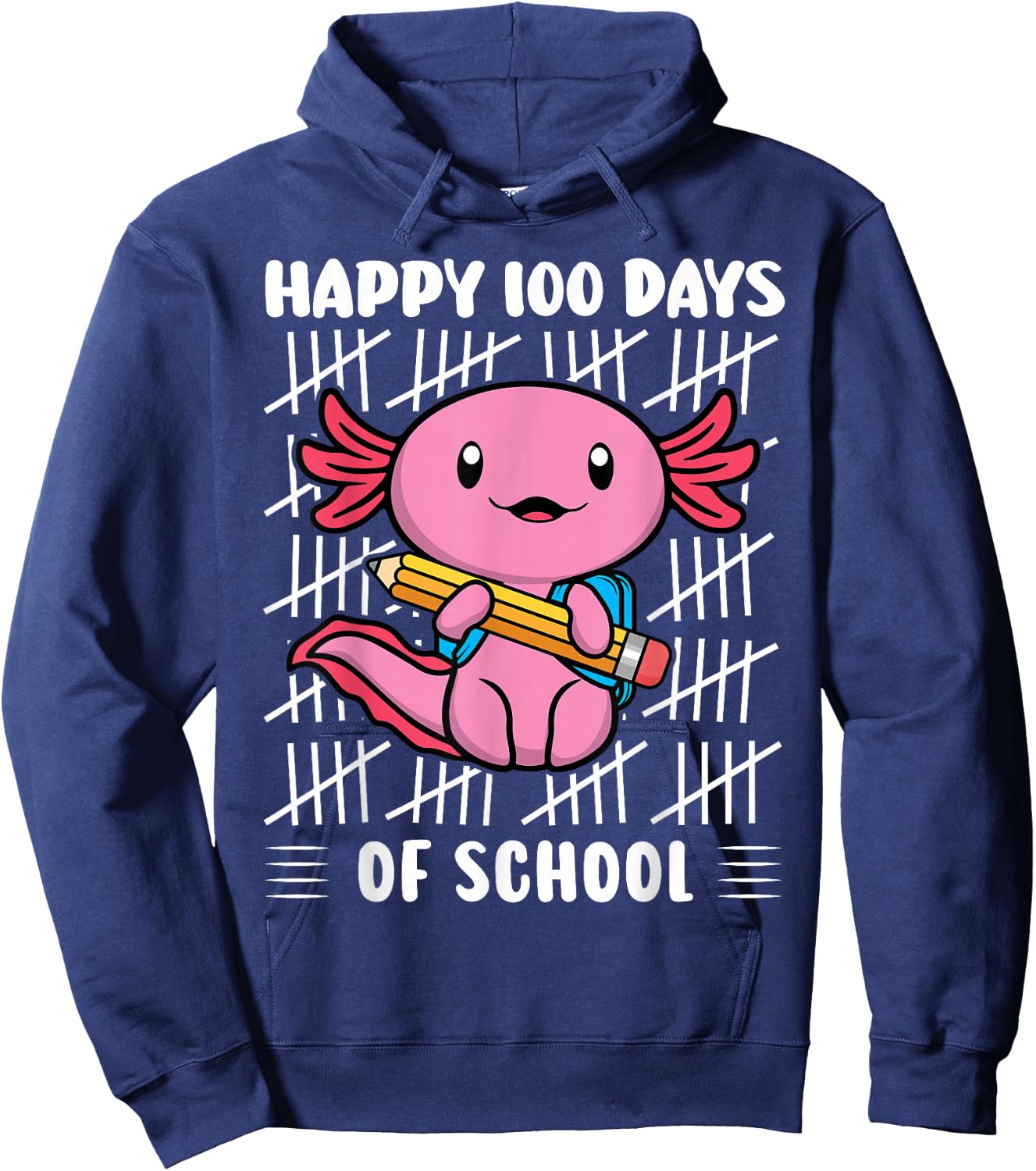 Happy 100 Days of School Cute Axolotl Kindergarten 100th Day Hoodie - Hoodie | Navy