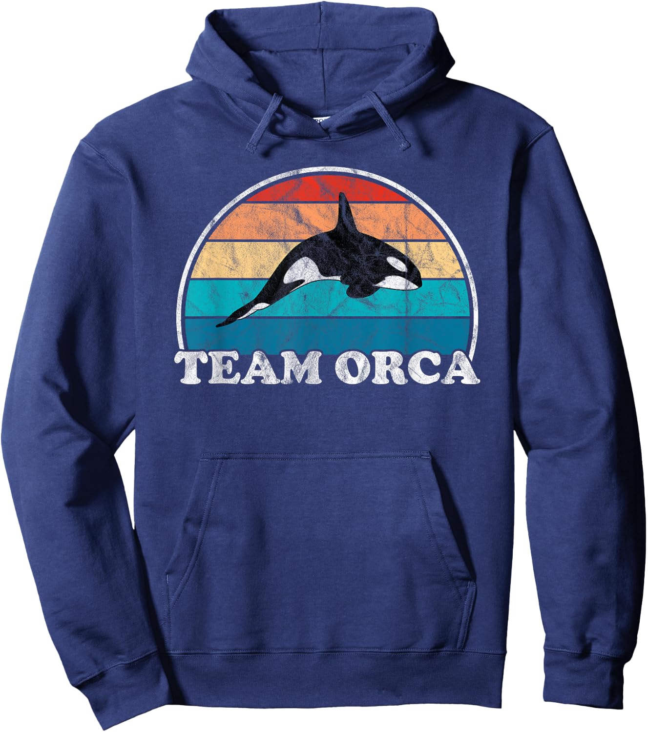 Team Orca - Whale Orcas Sea Ocean Retro Sunset Distressed Hoodie - Hoodie | Navy