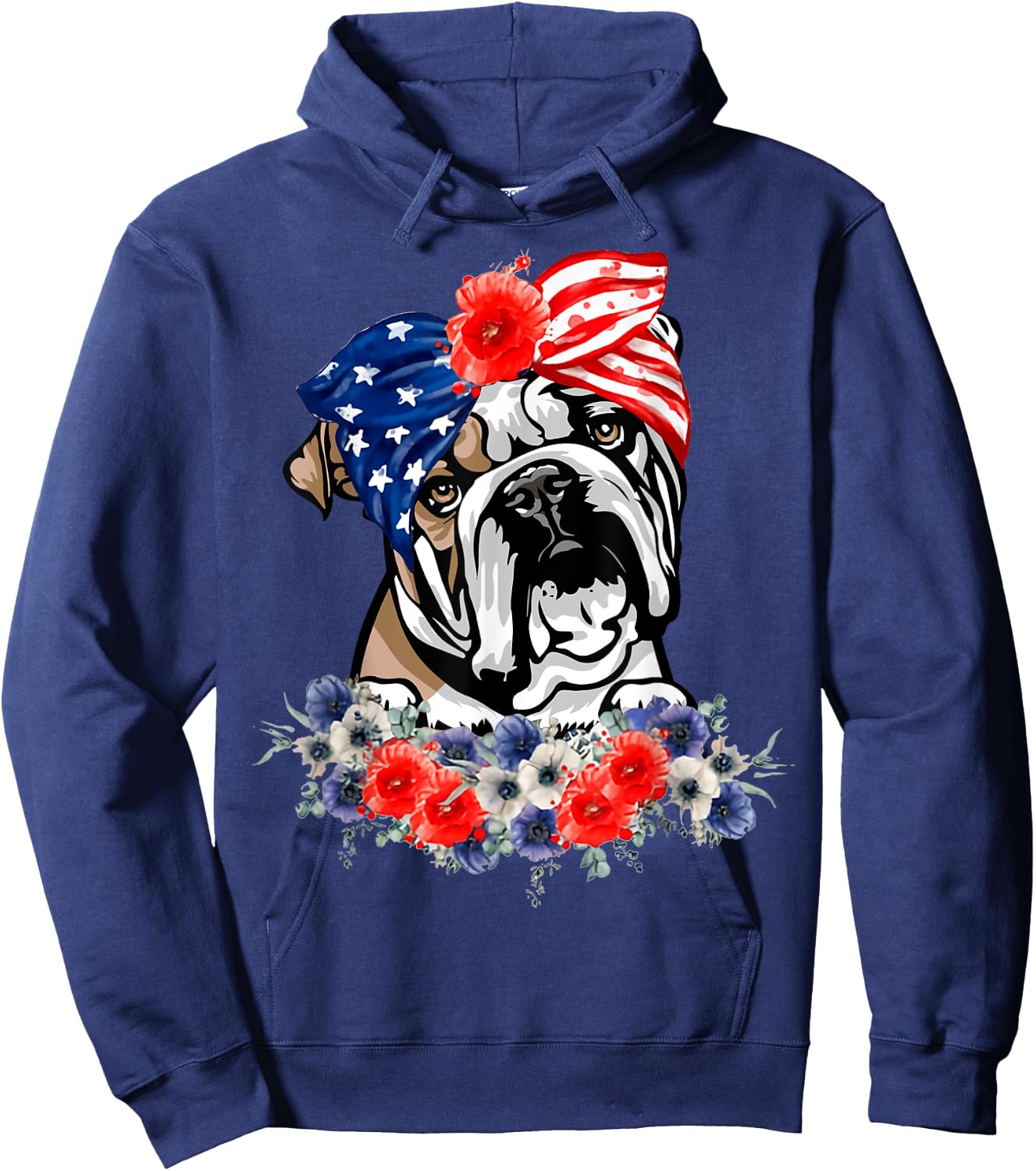 English Bulldog Dog American Flag Patriotic 4th Of July Hoodie - Hoodie | Navy