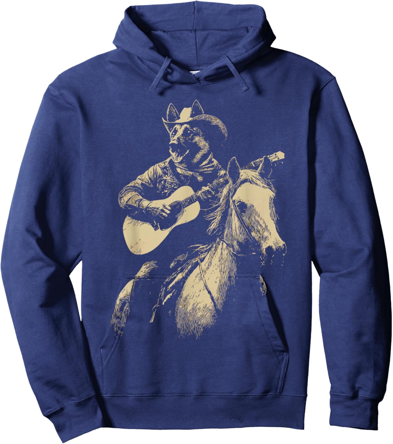 Rustic German Shepherd Cowboy Playing Guitar Western Dog Hoodie - Hoodie | Navy