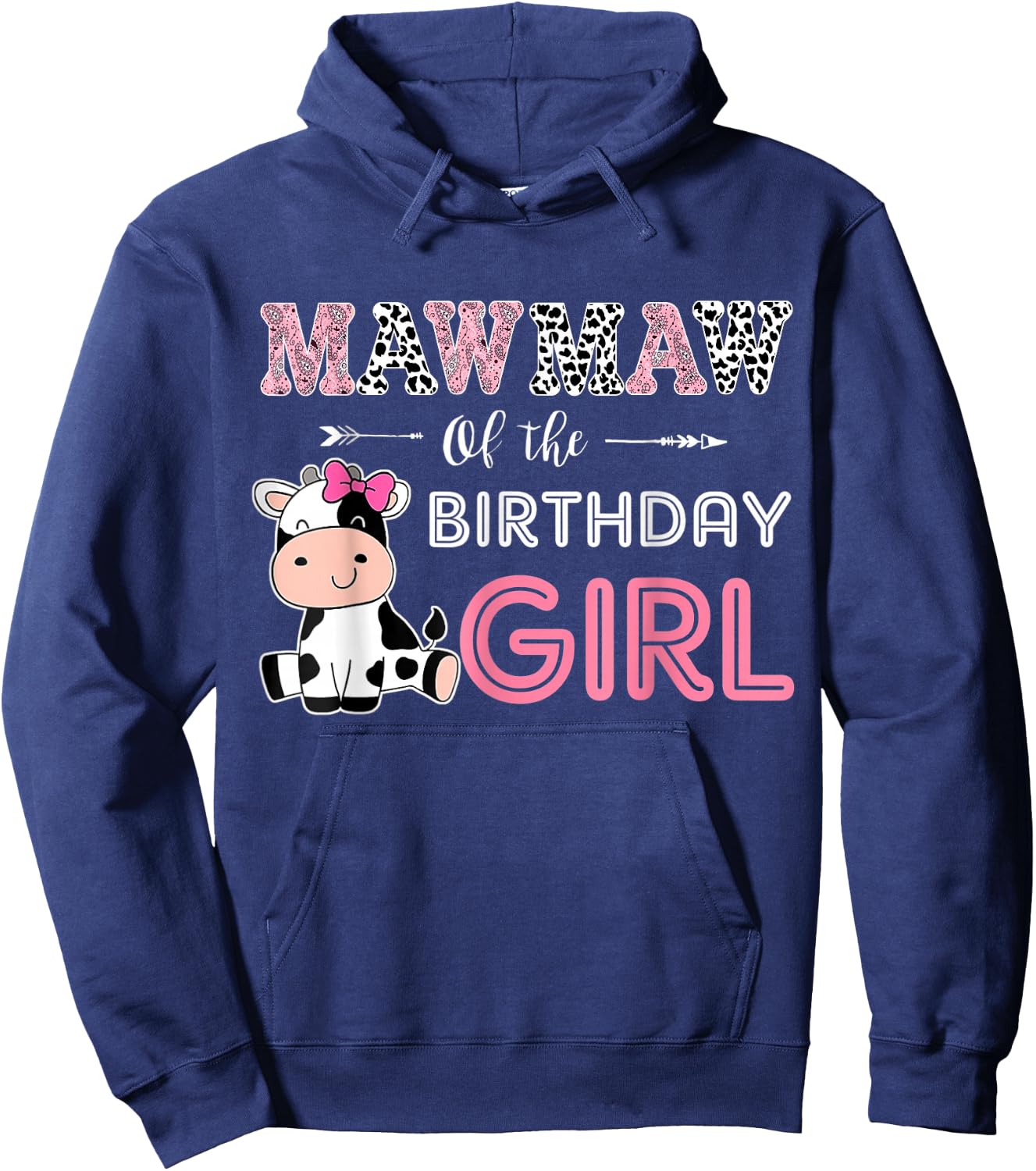 Mawmaw of The Birthday Girl Farm Cow Grandma Matching Family Hoodie - Hoodie | Navy