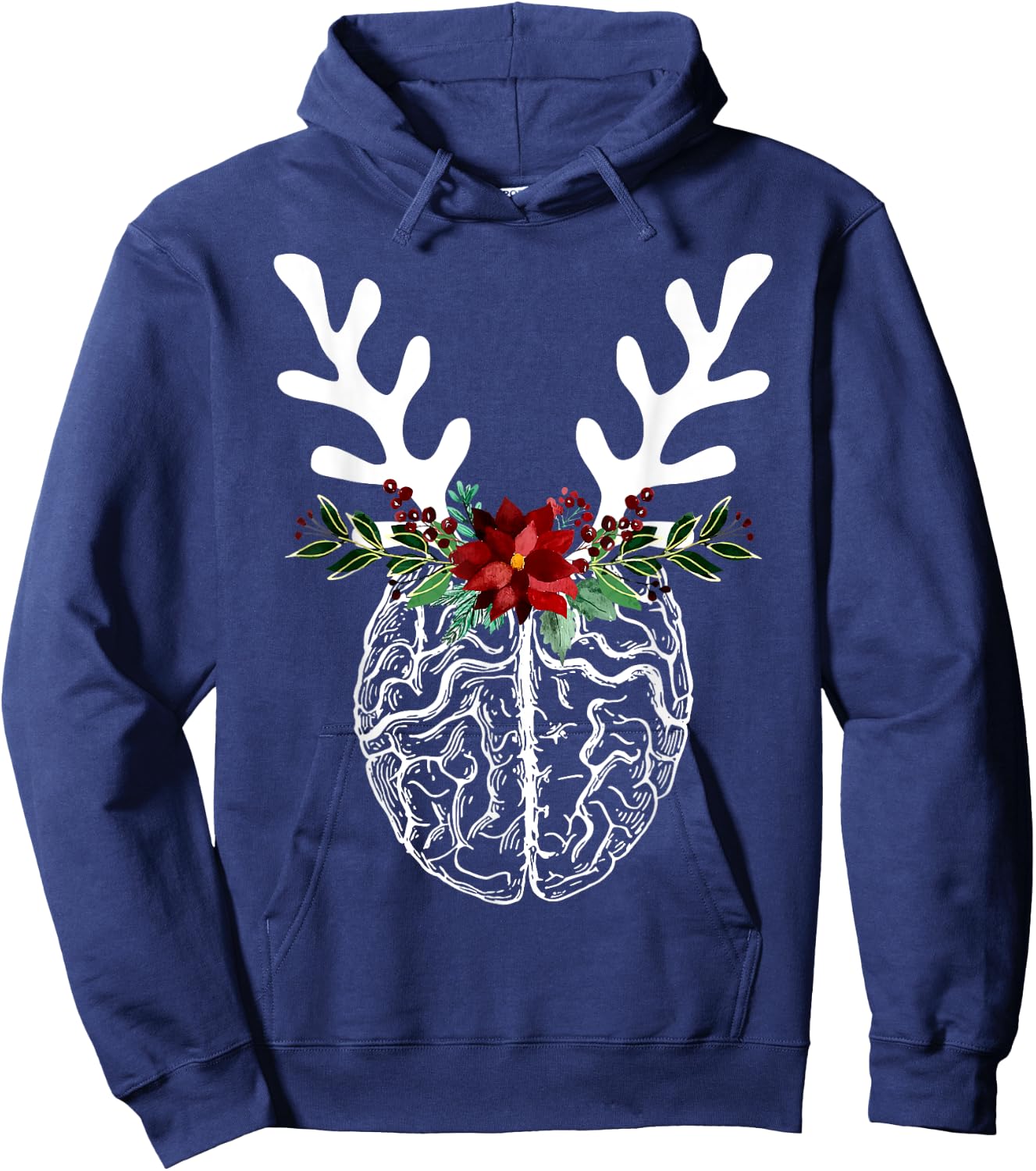 Anatomy Brain Floral Reindeer Christmas Neurology Nurse Hoodie - Hoodie | Navy
