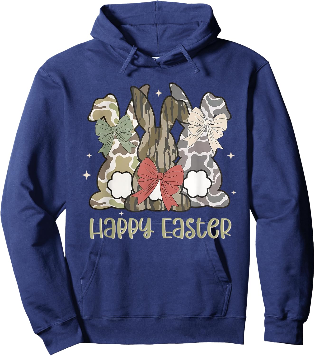 Camo Bunny Happy Easter Camouflage Bunnies Coquette Bow Kids Hoodie - Hoodie | Navy