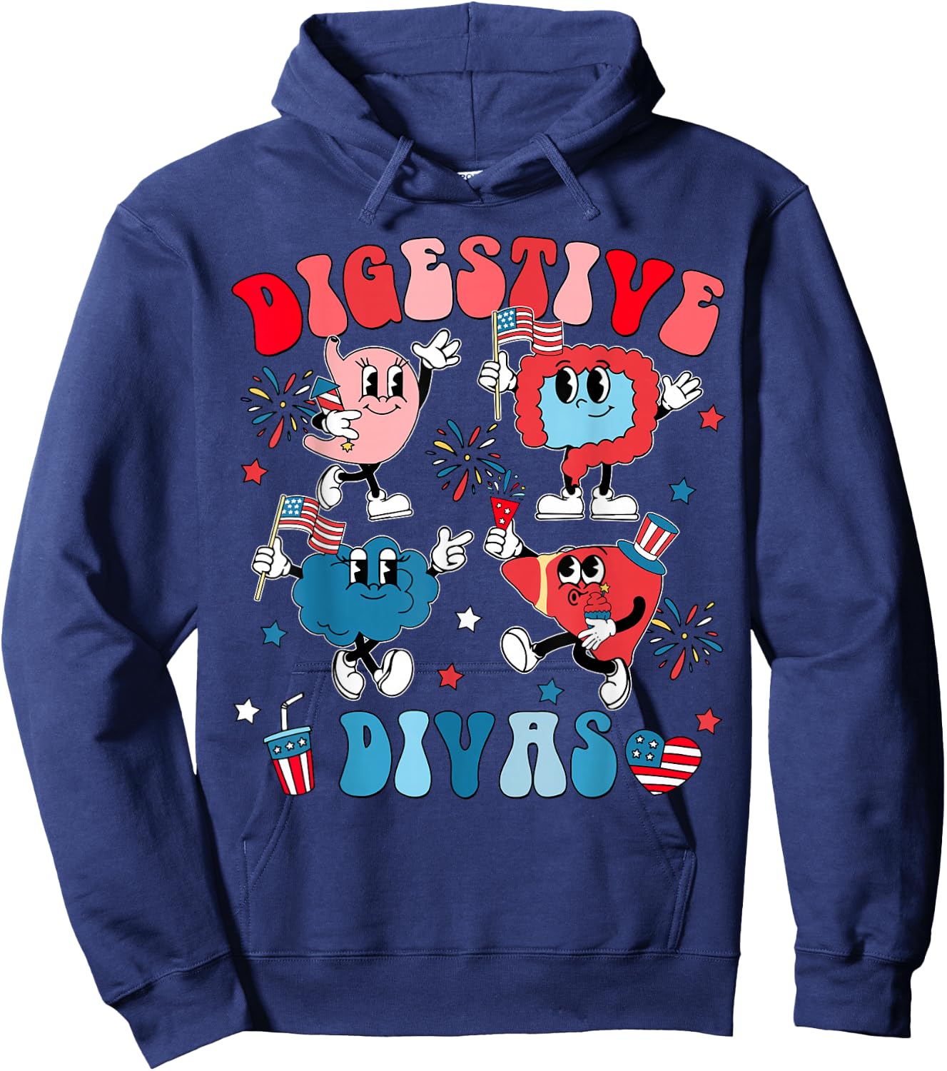 Digestive Divas Independence Day Patriotic Gastro Crew Hoodie - Hoodie | Navy