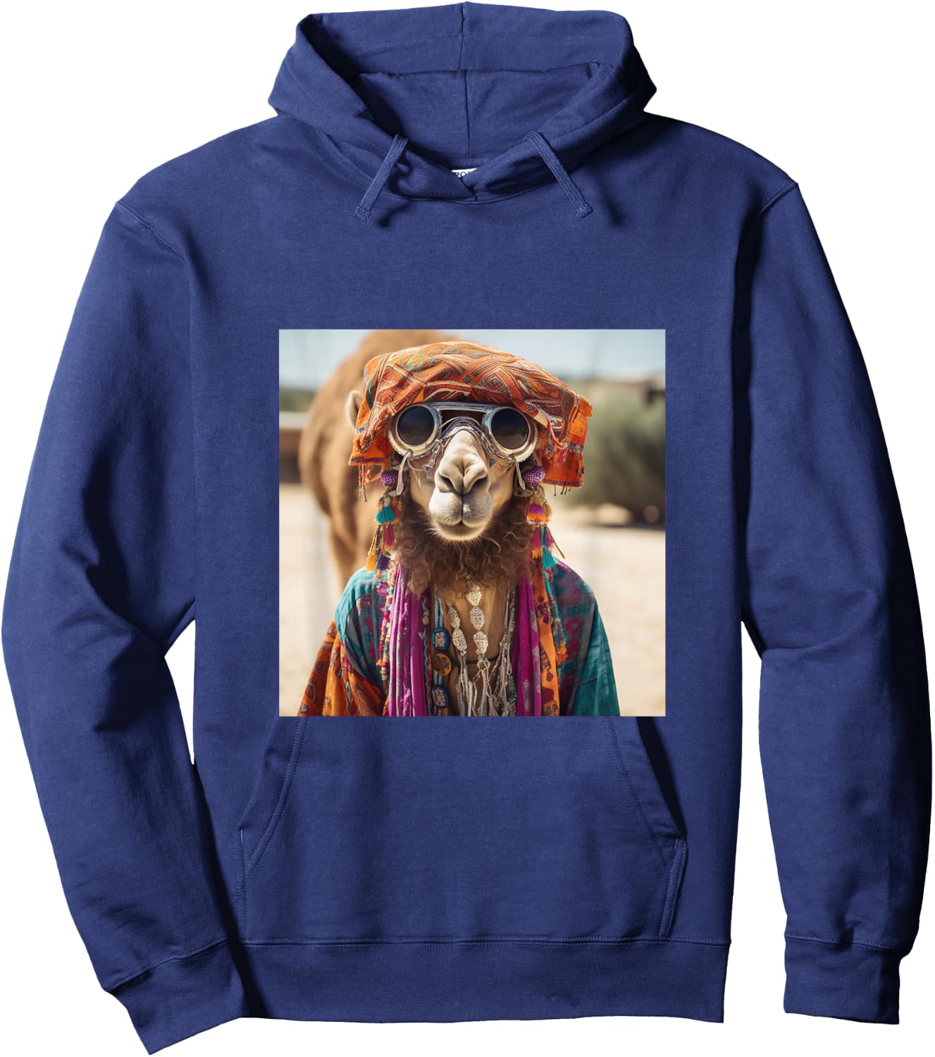 Boho Hippie Sunglasses Camel Hoodie - Hoodie | Navy