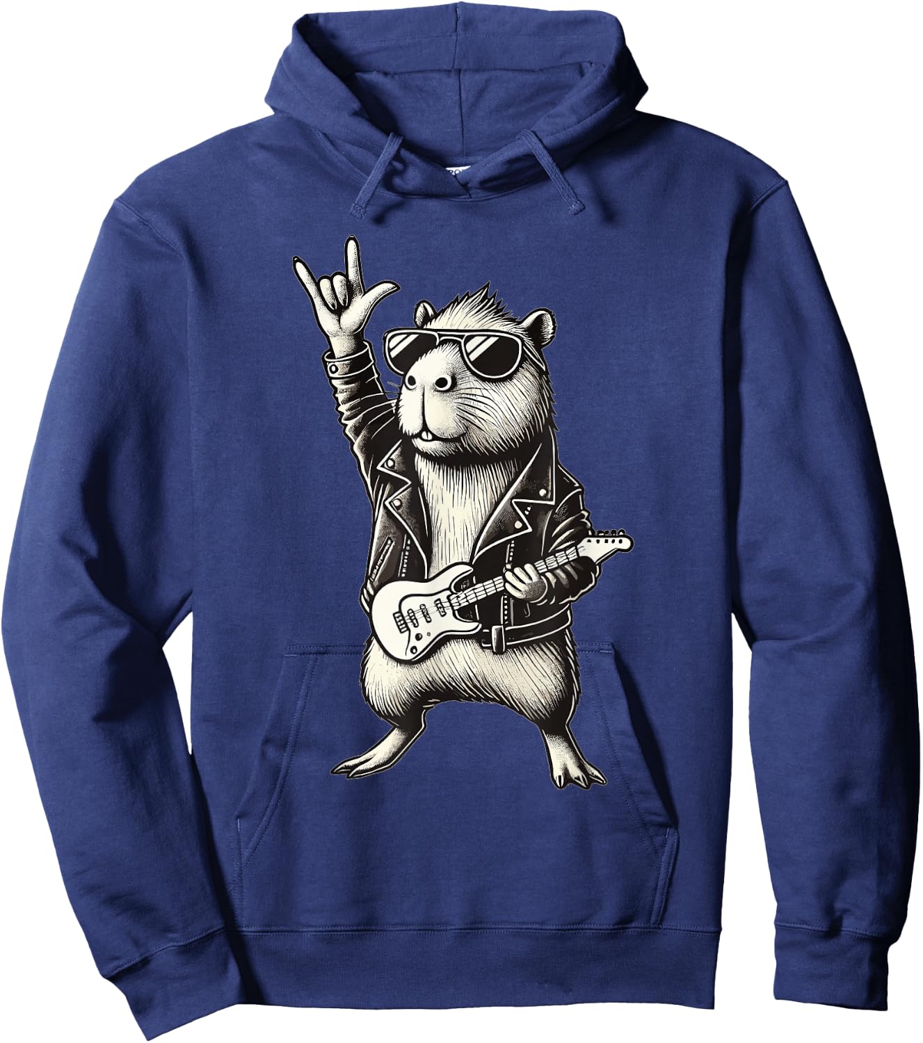 Rock Music & Heavy Metal, Capybara Rocker & Rock Hand Guitar Hoodie - Hoodie | Navy