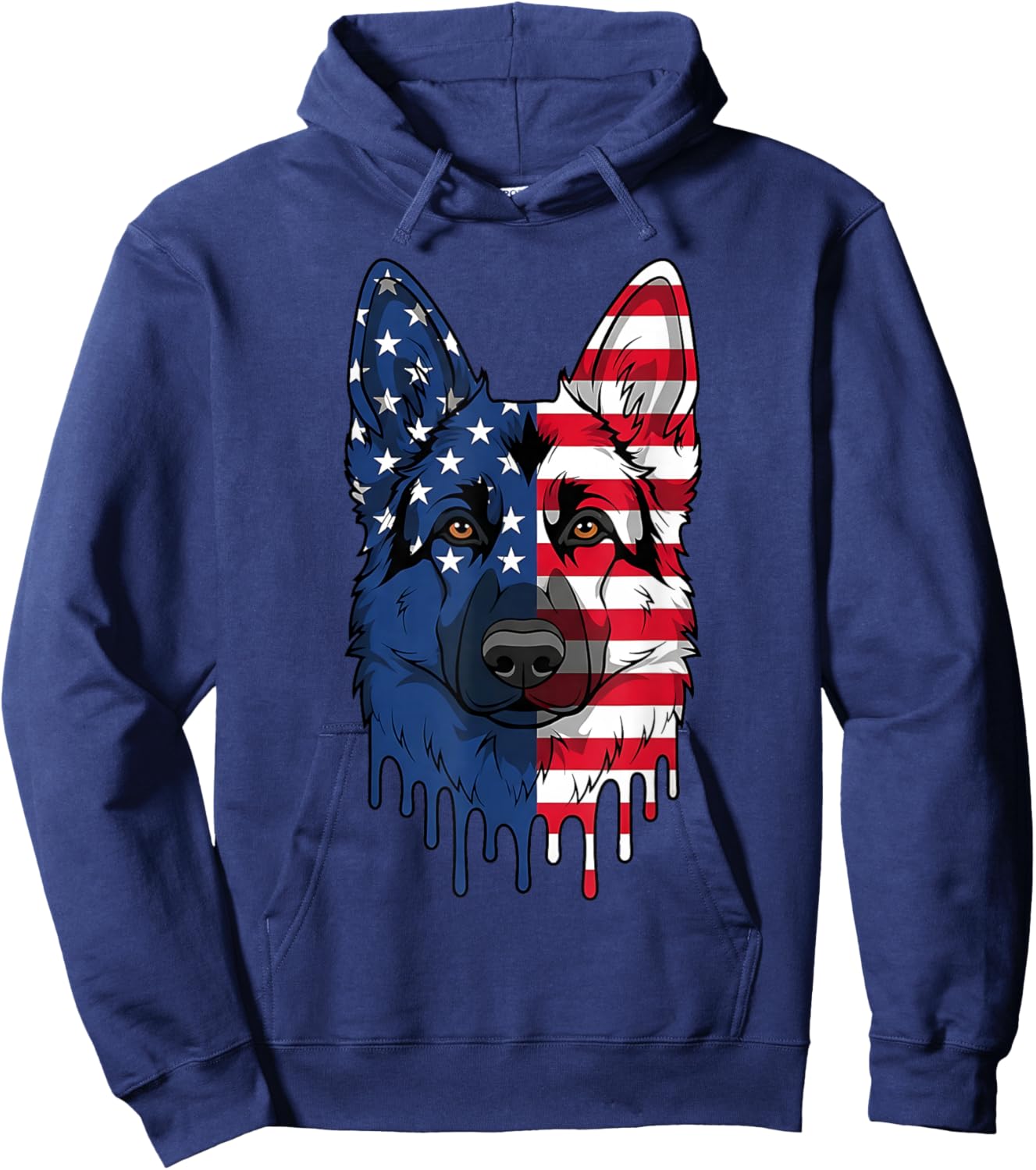 4th of July German Shepherd Dog American Flag Patriotic Hoodie - Hoodie | Navy
