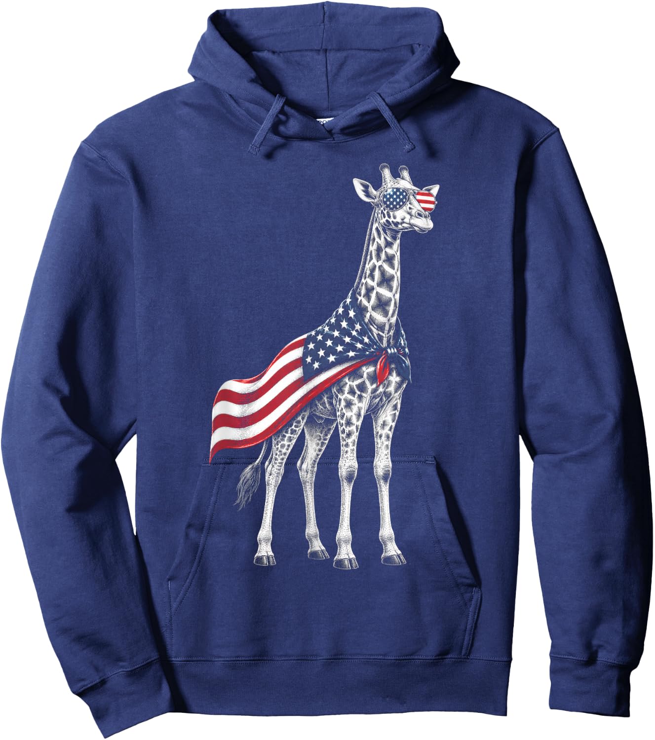 Giraffe 4th of July US American Flag Patriotic Safari Animal Hoodie - Hoodie | Navy