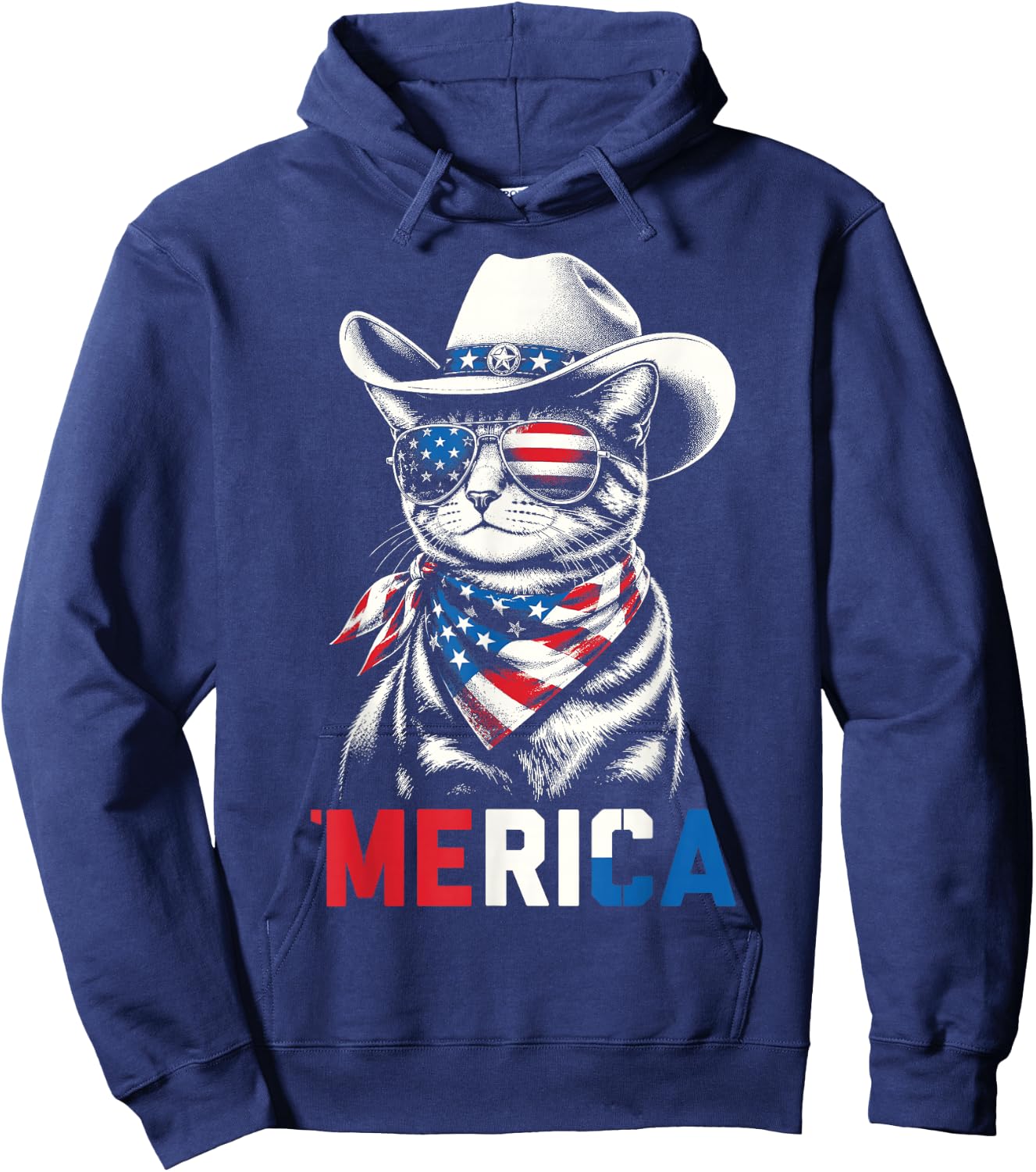 Funny USA 'Merica Cat 4th of July Patriotic Men Women Kids Hoodie - Hoodie | Navy