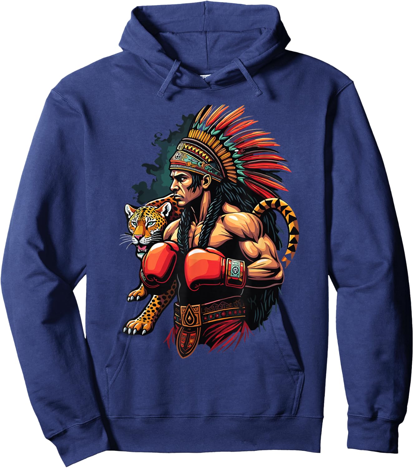 Mexican Boxing Inca Warrior with Jaguar Spirit Hoodie - Hoodie | Navy