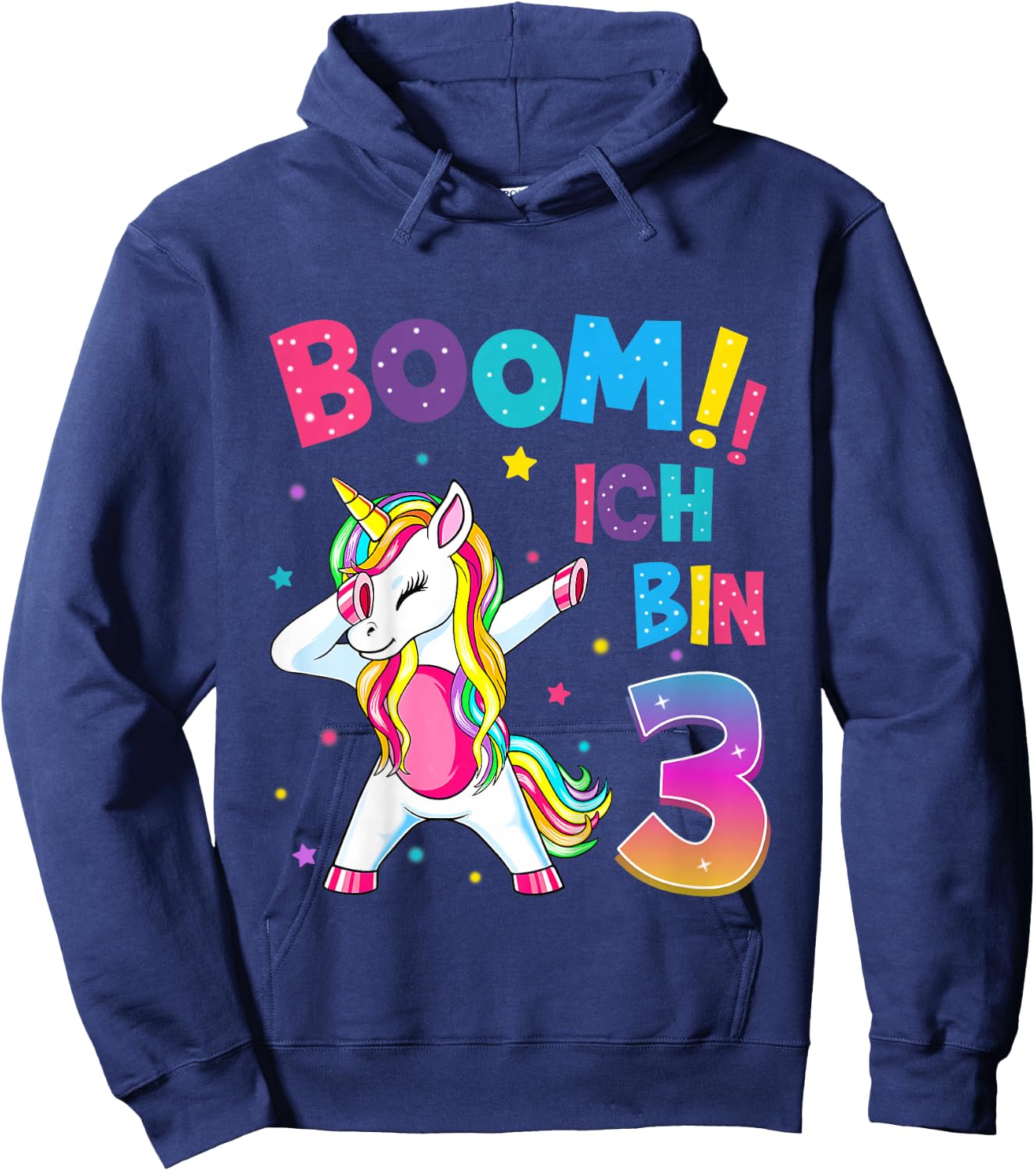 Children's 3 Birthday Girls 3 Years Dancing Funny Unicorn , black Hoodie - Hoodie | Navy