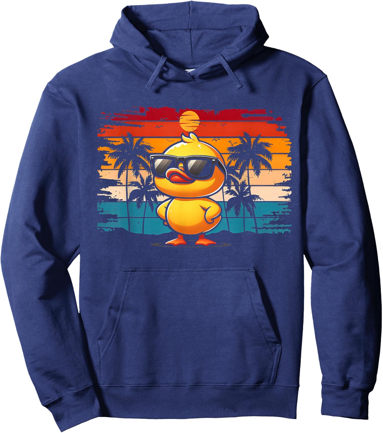 Funny Duck Shirt Cool Retro Yellow Duck in Sunglasses Hoodie - Hoodie | Navy