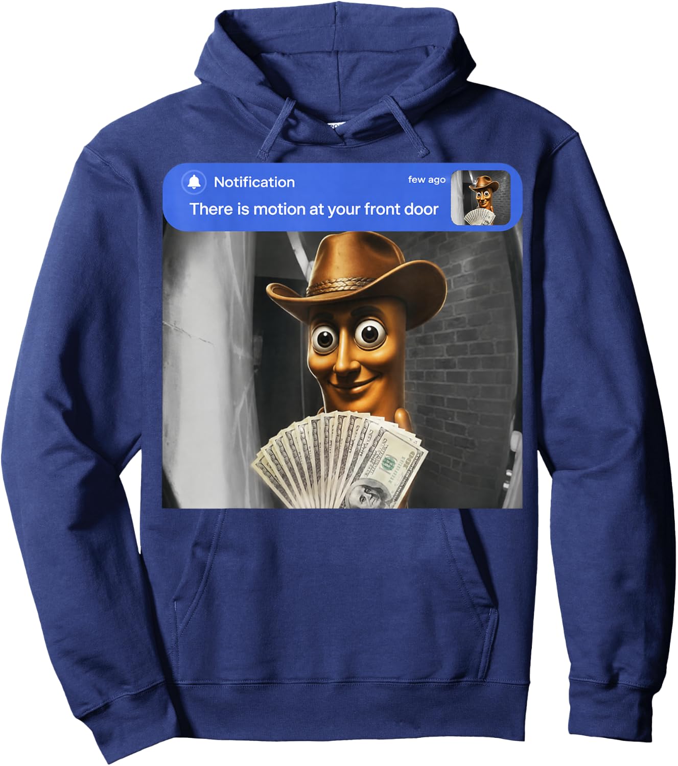 Tung Sahur Cowboy Motion at Your Front Door Meme Brainrot Hoodie - Hoodie | Navy