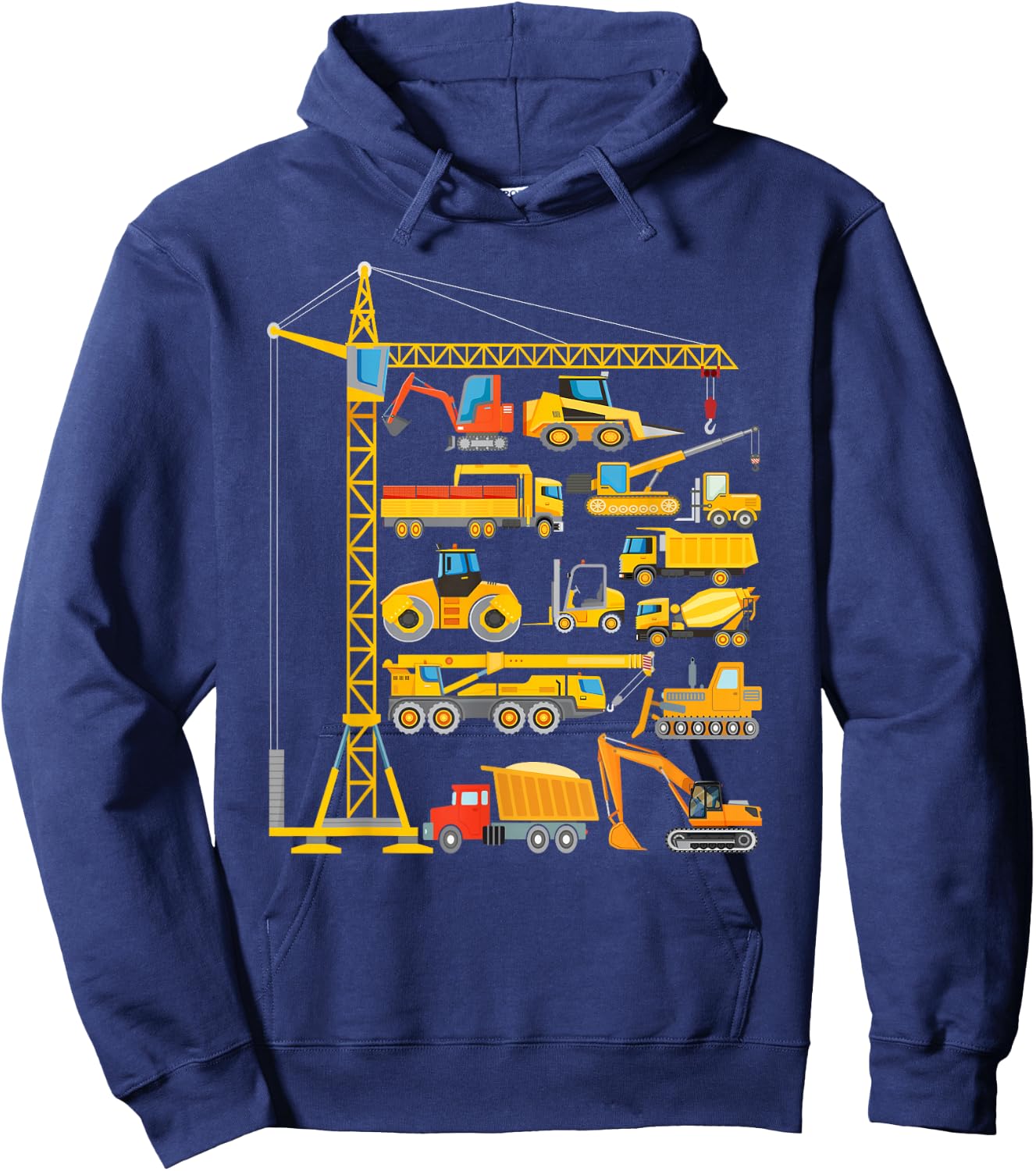 Construction vehicles, excavator, bulldozer for children, , black, s Hoodie - Hoodie | Navy