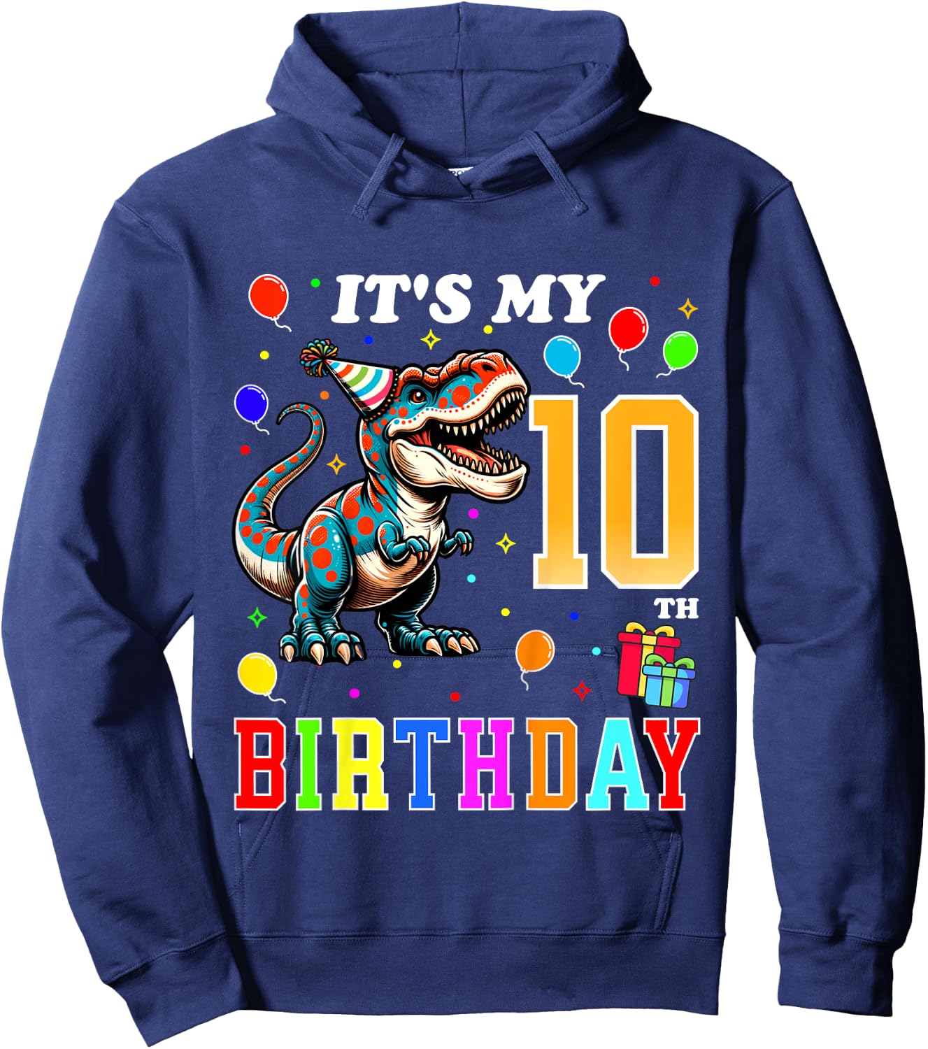 Kids Dinosaur Birthday 10 Year Old 10th Birthday Kids Boys Girls Hoodie - Hoodie | Navy
