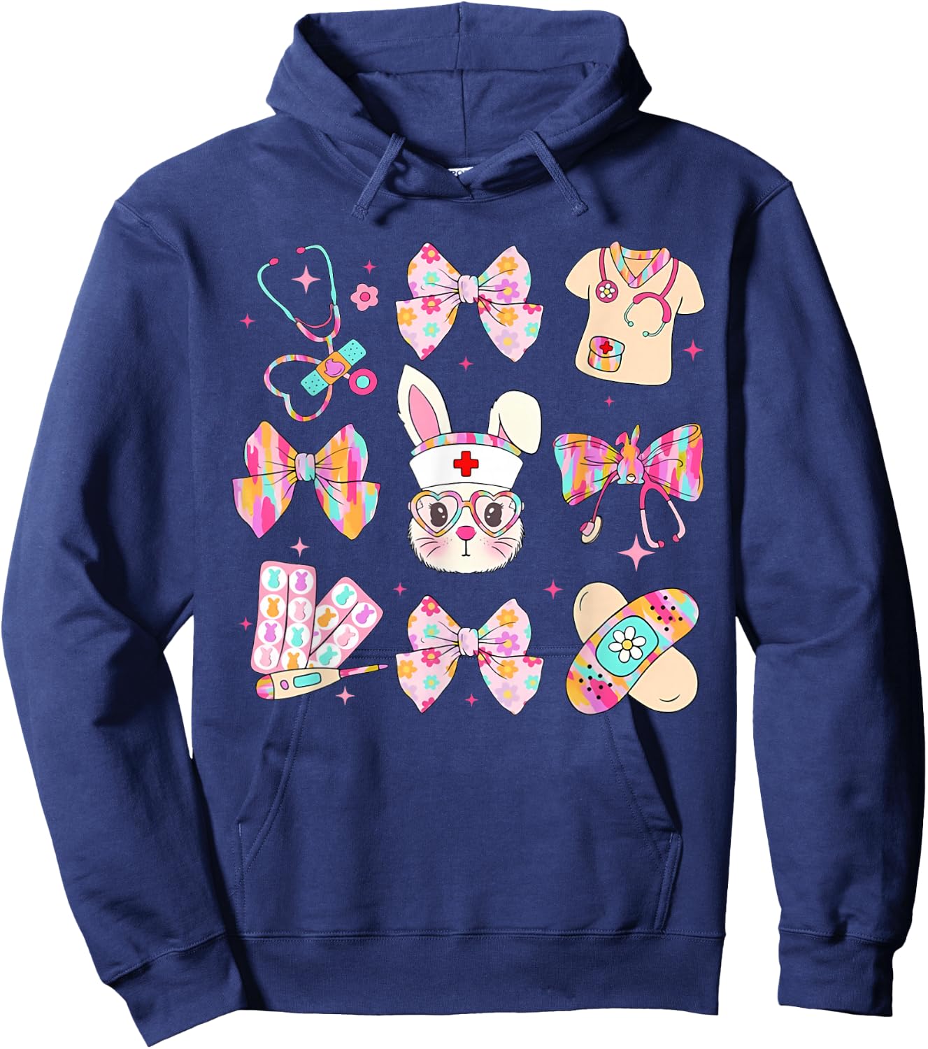Easter Nurse Coquette Bow Happy Easter Bunny School Women Hoodie - Hoodie | Navy