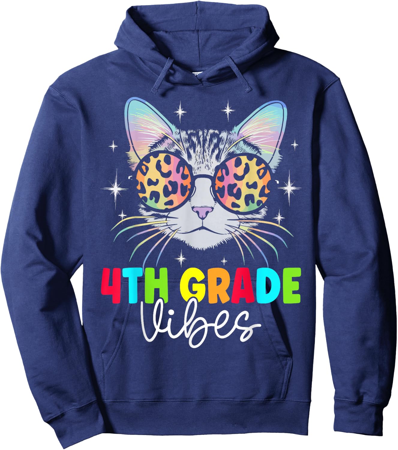 Fourth 4th Grade Vibes Back to School Cat Lover Leopard Hoodie - Hoodie | Navy