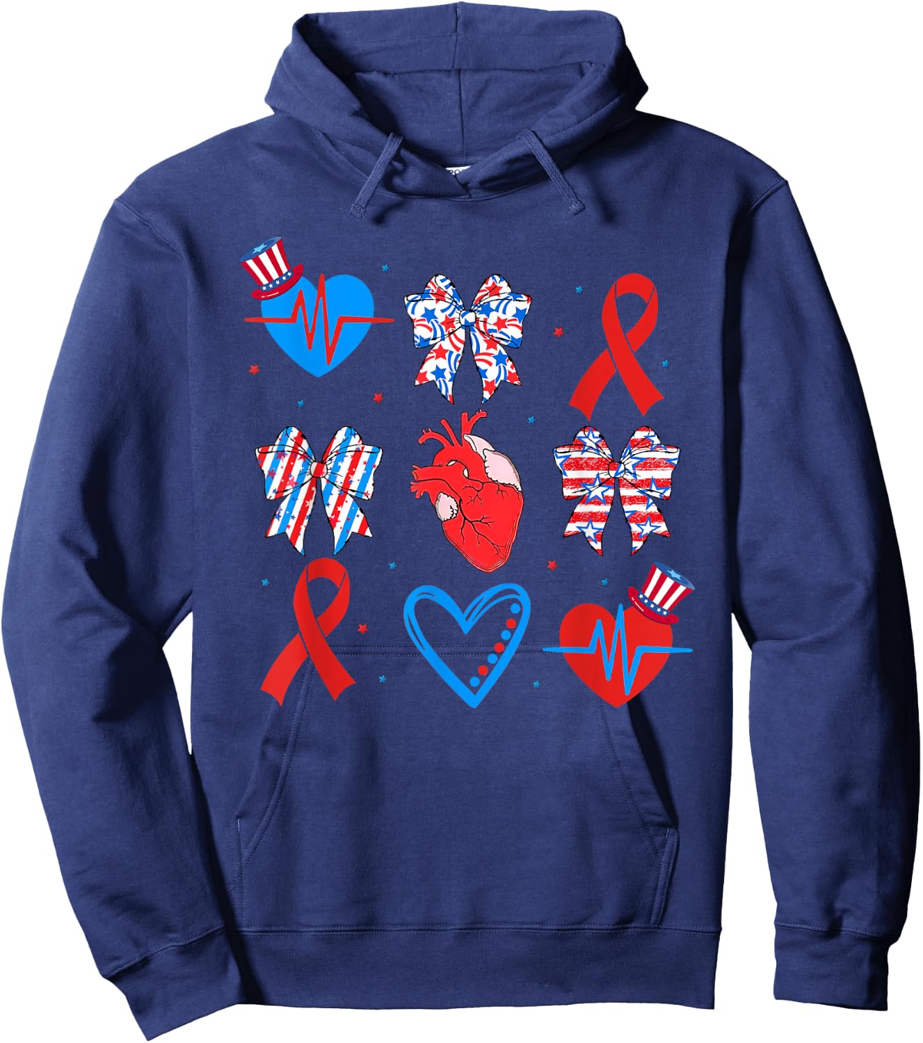 Coquette Red White & Blue Bows Cardiac Nurse July 4th Hoodie - Hoodie | Navy