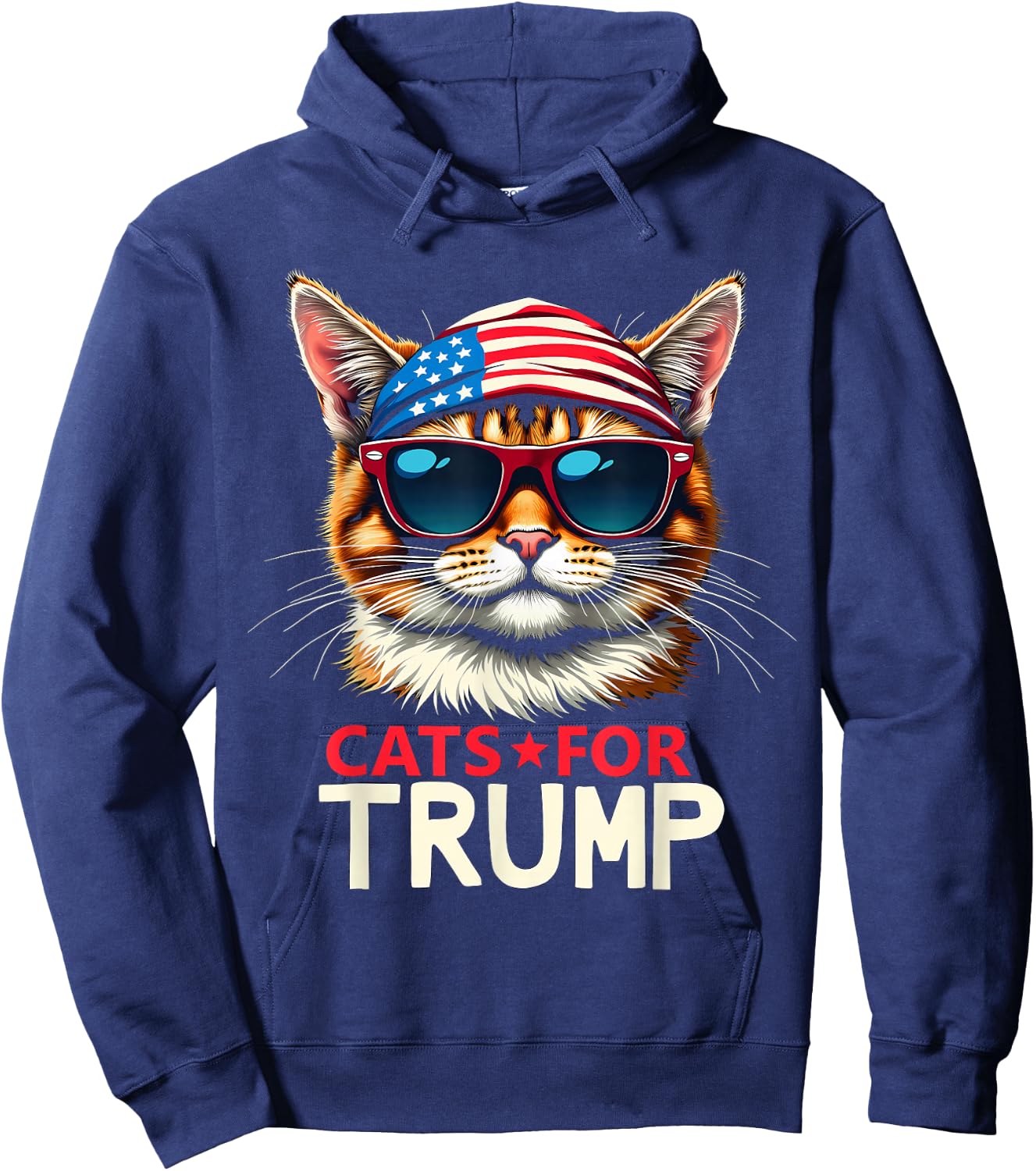 Cats For Trump Funny American Flag Hoodie - Hoodie | Navy