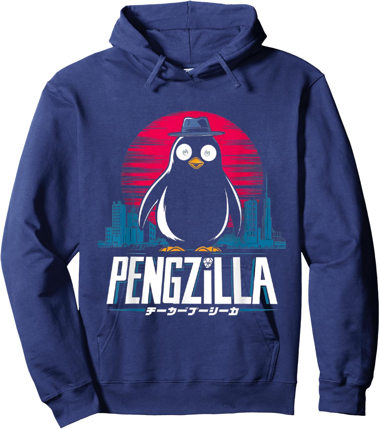 Pengzilla Penguin Japanese Art Funny Penguin Hoodie - Hoodie | Navy