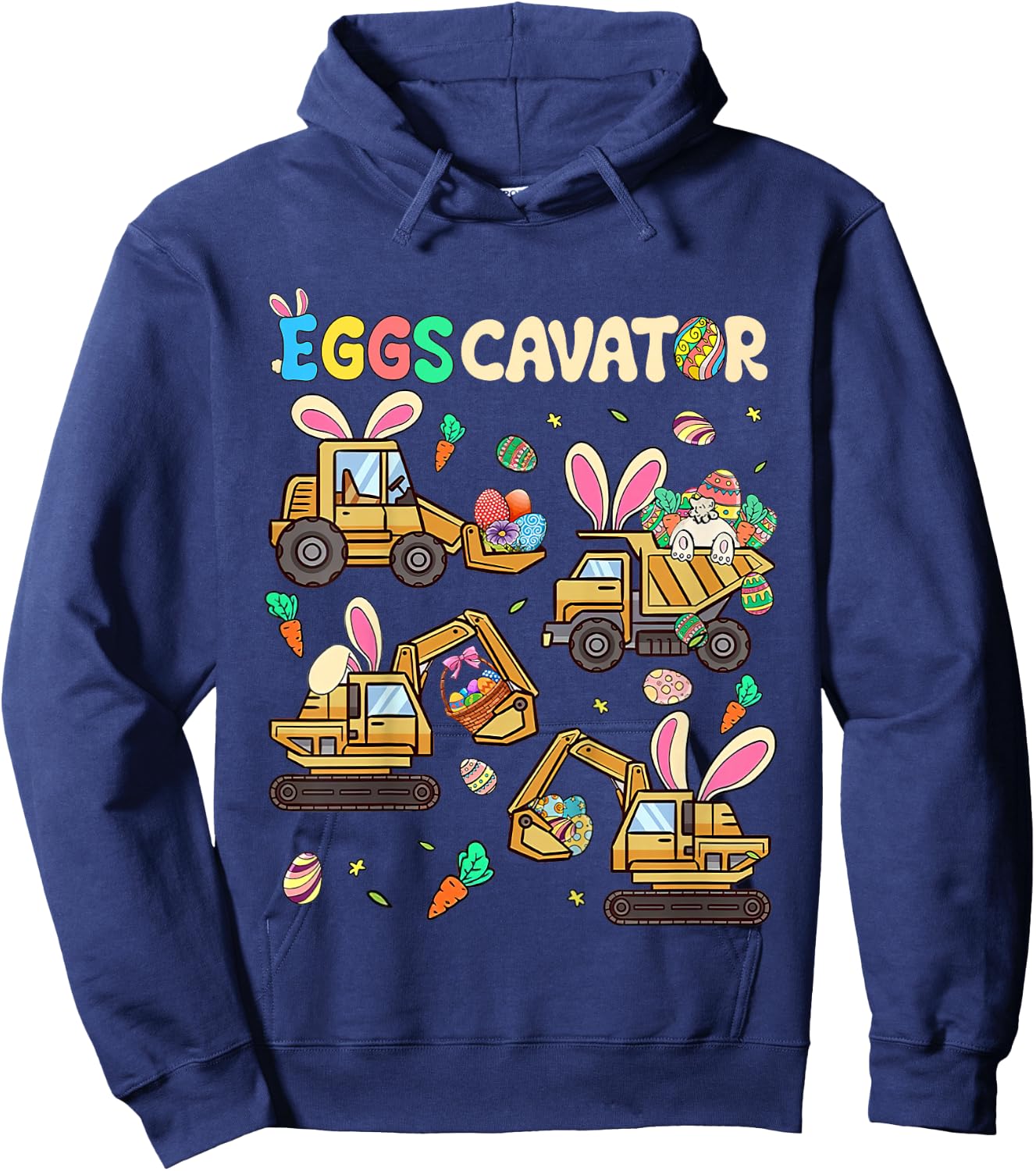 Kids Eggscavator Easter Construction Truck Excavator Toddler Boys Hoodie - Hoodie | Navy