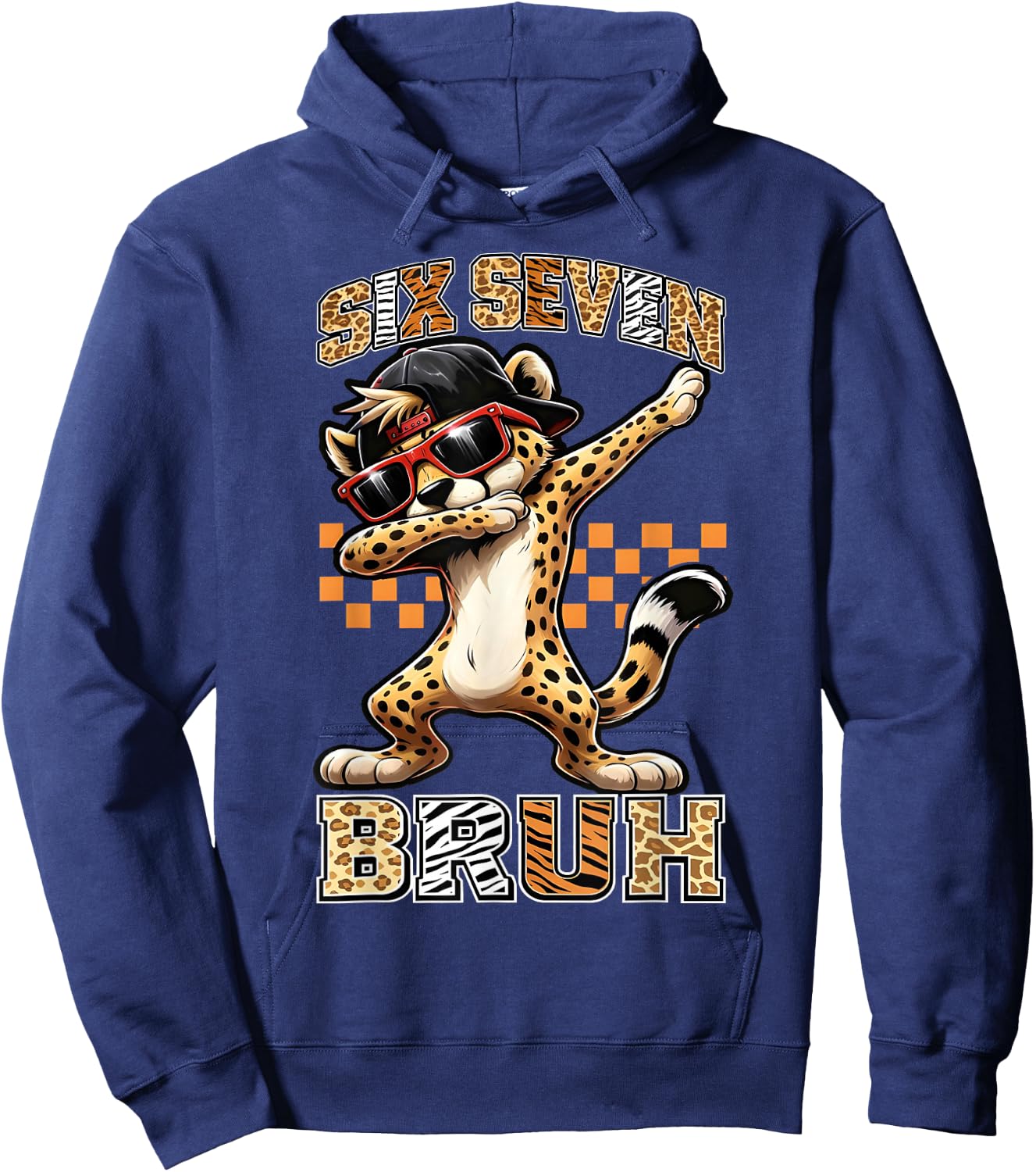 Six Seven Bruh Cheetah 67 Meme Men Boys Animal Print Kids Hoodie - Hoodie | Navy