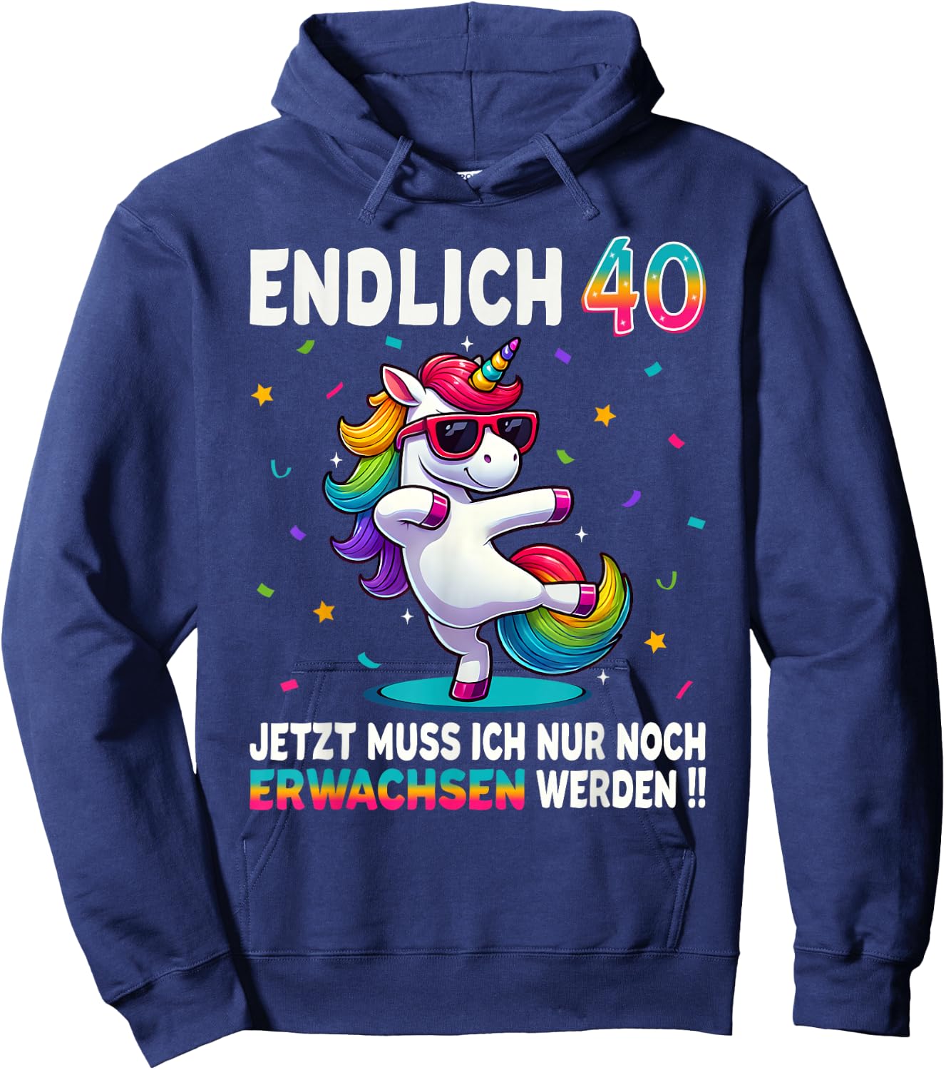 40th Birthday Gifts Woman Man Party Outfit Unicorn , black Hoodie - Hoodie | Navy