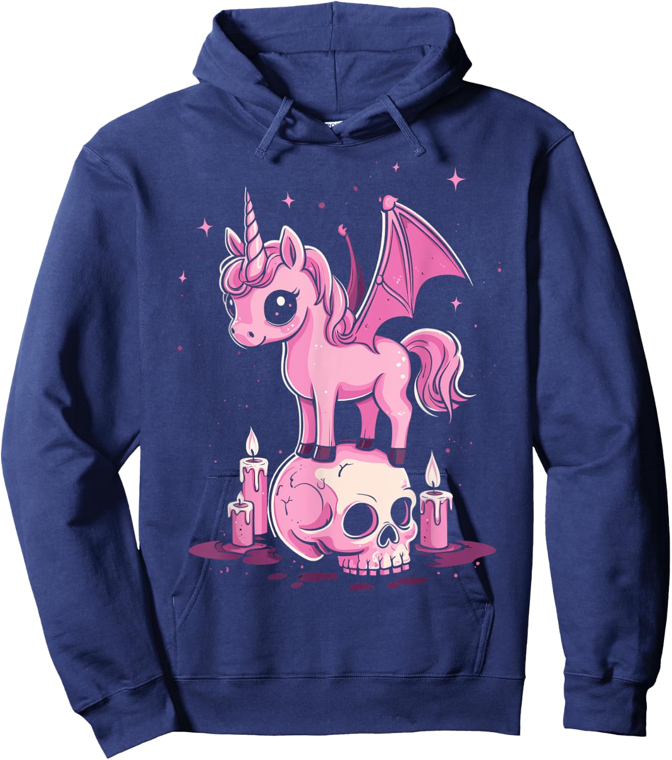 Kaiju Cute Kawaii Unicorn Pink Pastel Goth Aesthetic Skull Hoodie - Hoodie | Navy