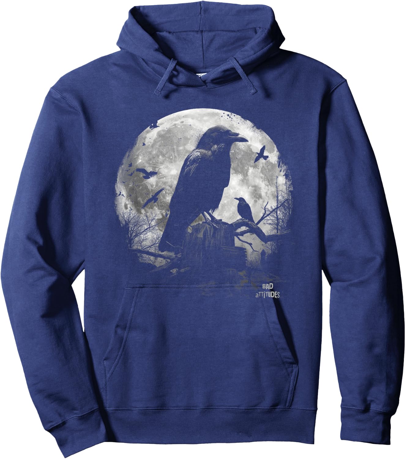 Ravencore Gothic Grunge Aesthetic Raven Dark Art Crow Moon Hoodie - Hoodie | Navy