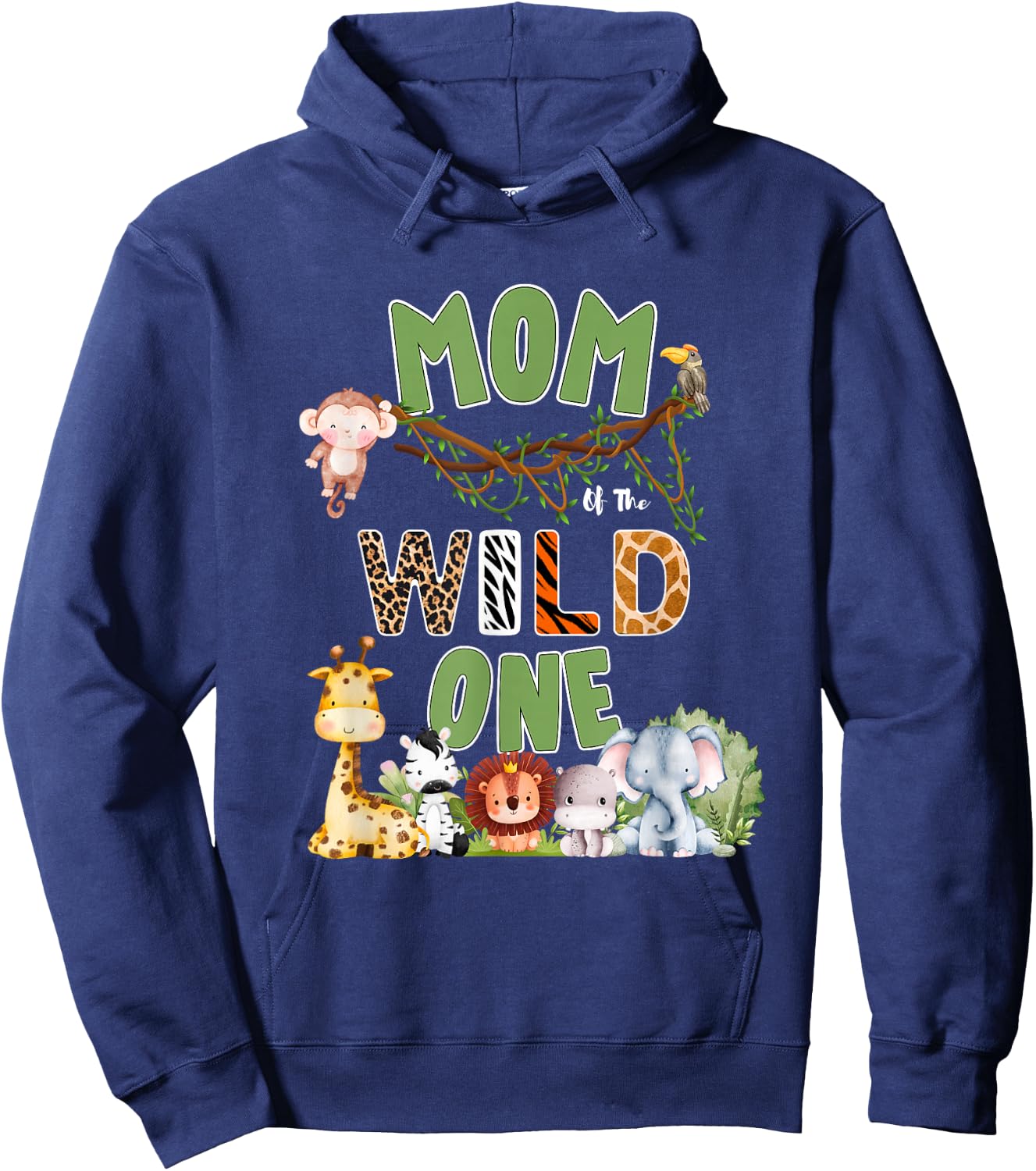 Mom of The Wild One 1st Birthday Safari Family Hoodie - Hoodie | Navy