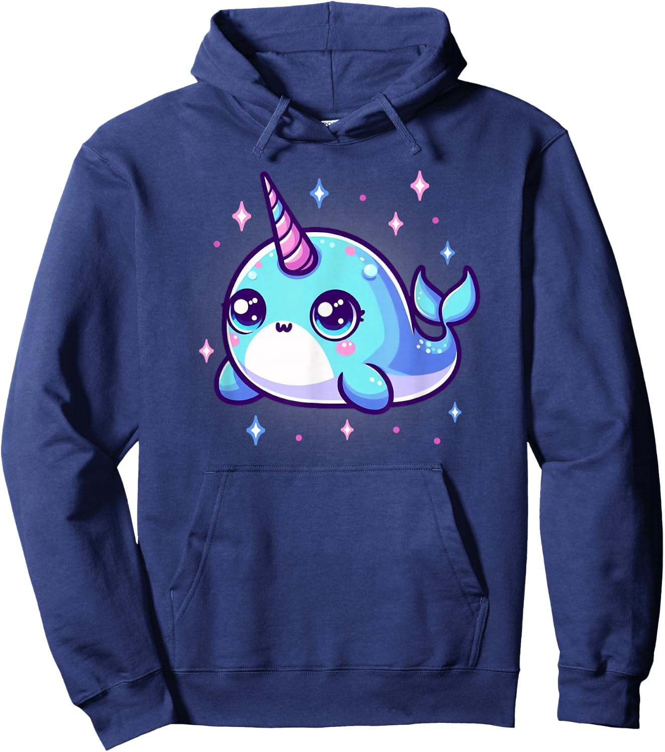 Cute Kawaii Narwhal Blue Pink Anime Sea Ocean Fun Hoodie - Hoodie | Navy